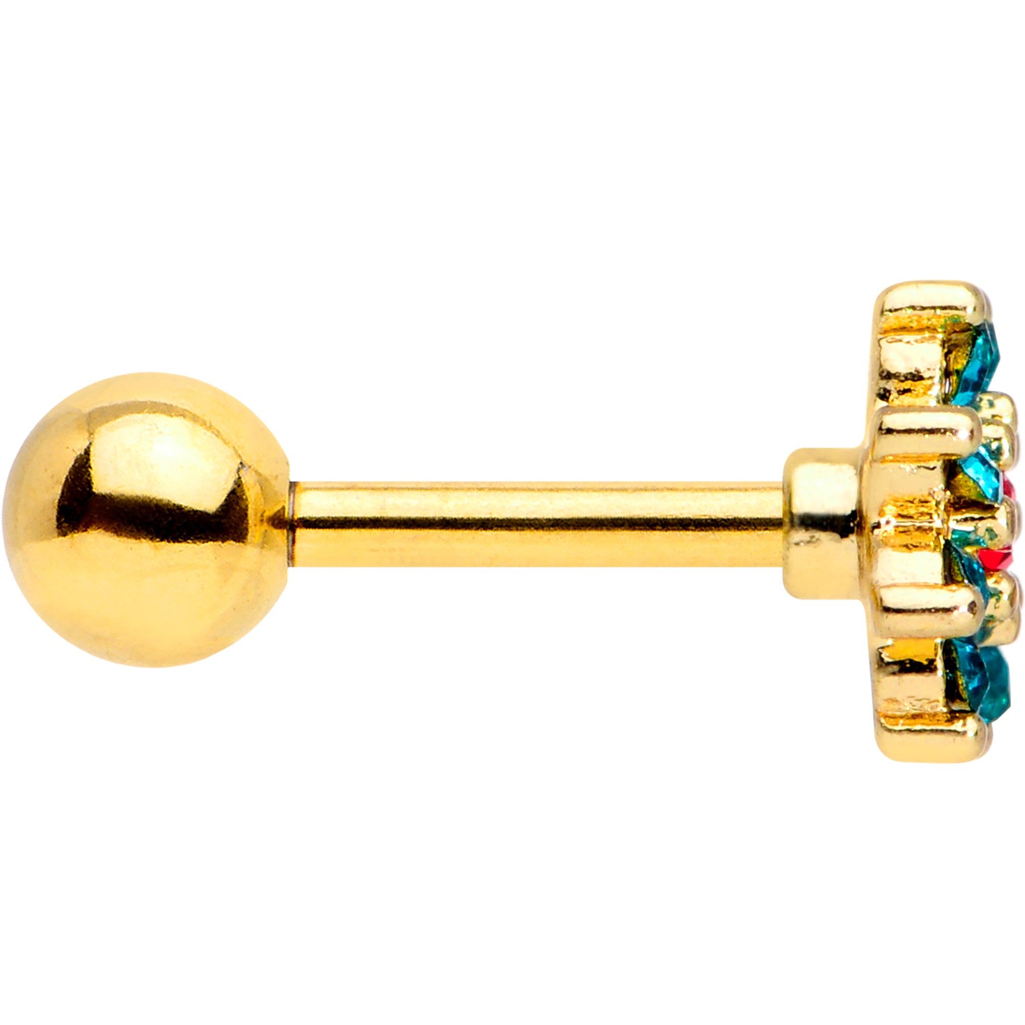 16G 1/4 Green Red Gem Gold Tone Flower Christmas Cartilage Tragus