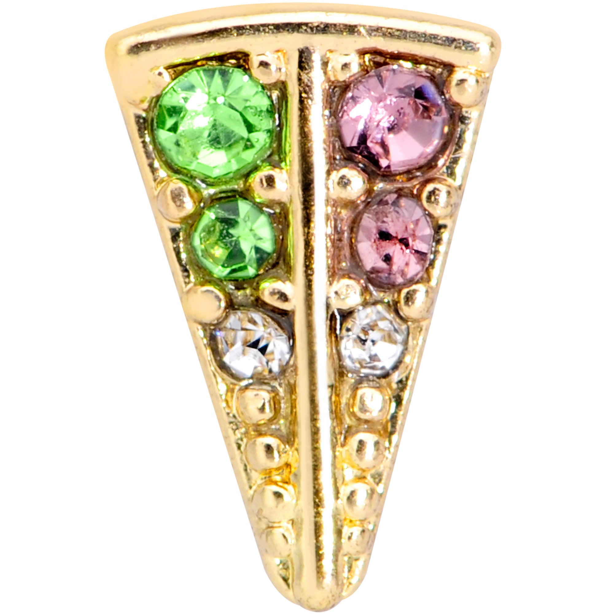 16G 1/4 Pink Green Gem Gold Tone Triangle Cartilage Tragus Earring