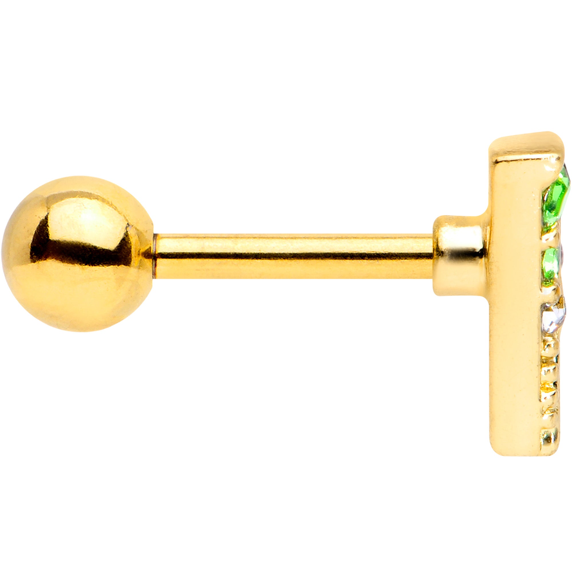 16G 1/4 Pink Green Gem Gold Tone Triangle Cartilage Tragus Earring