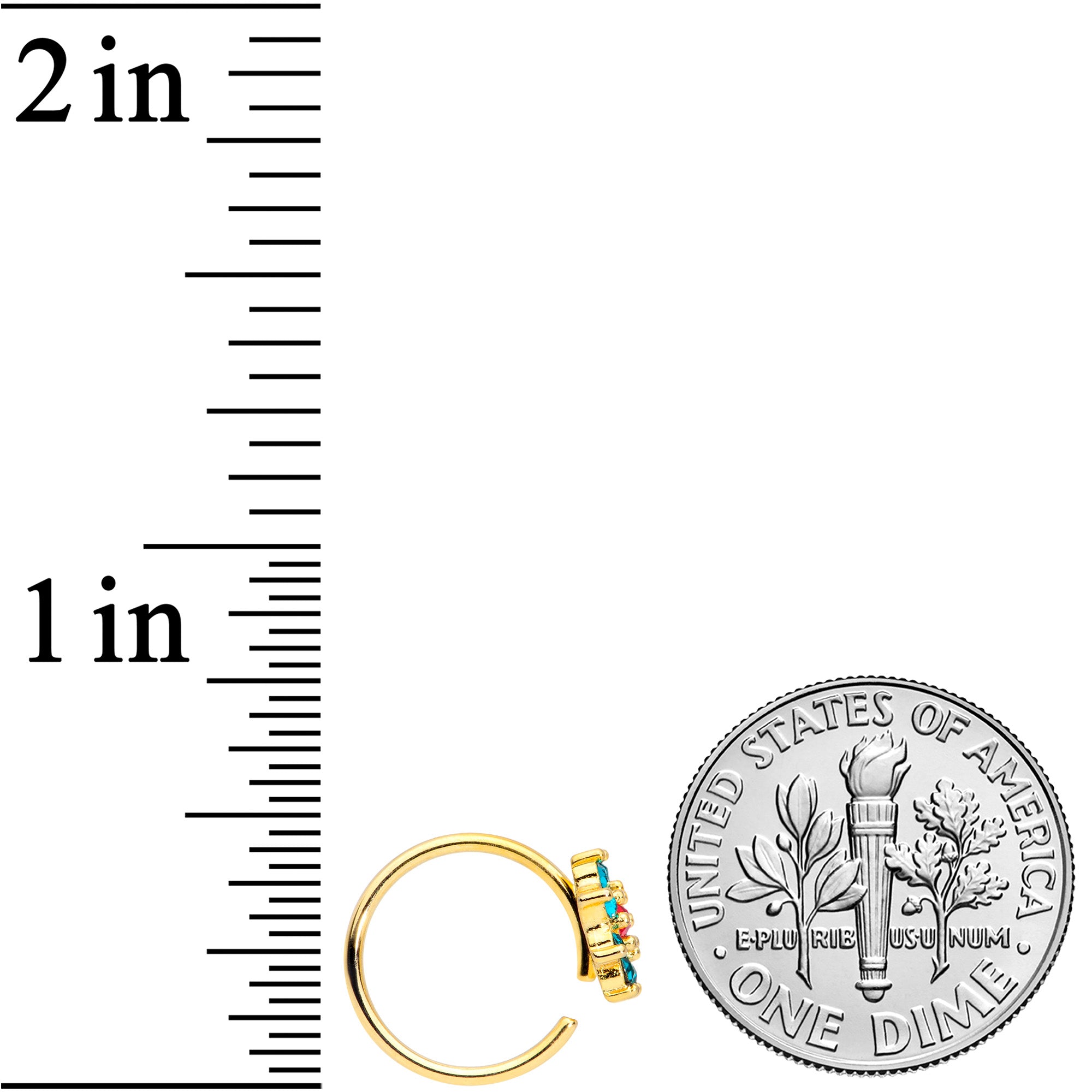 18G 3/8 Red Green Gem Gold Tone Christmas Flower Nose Hoop