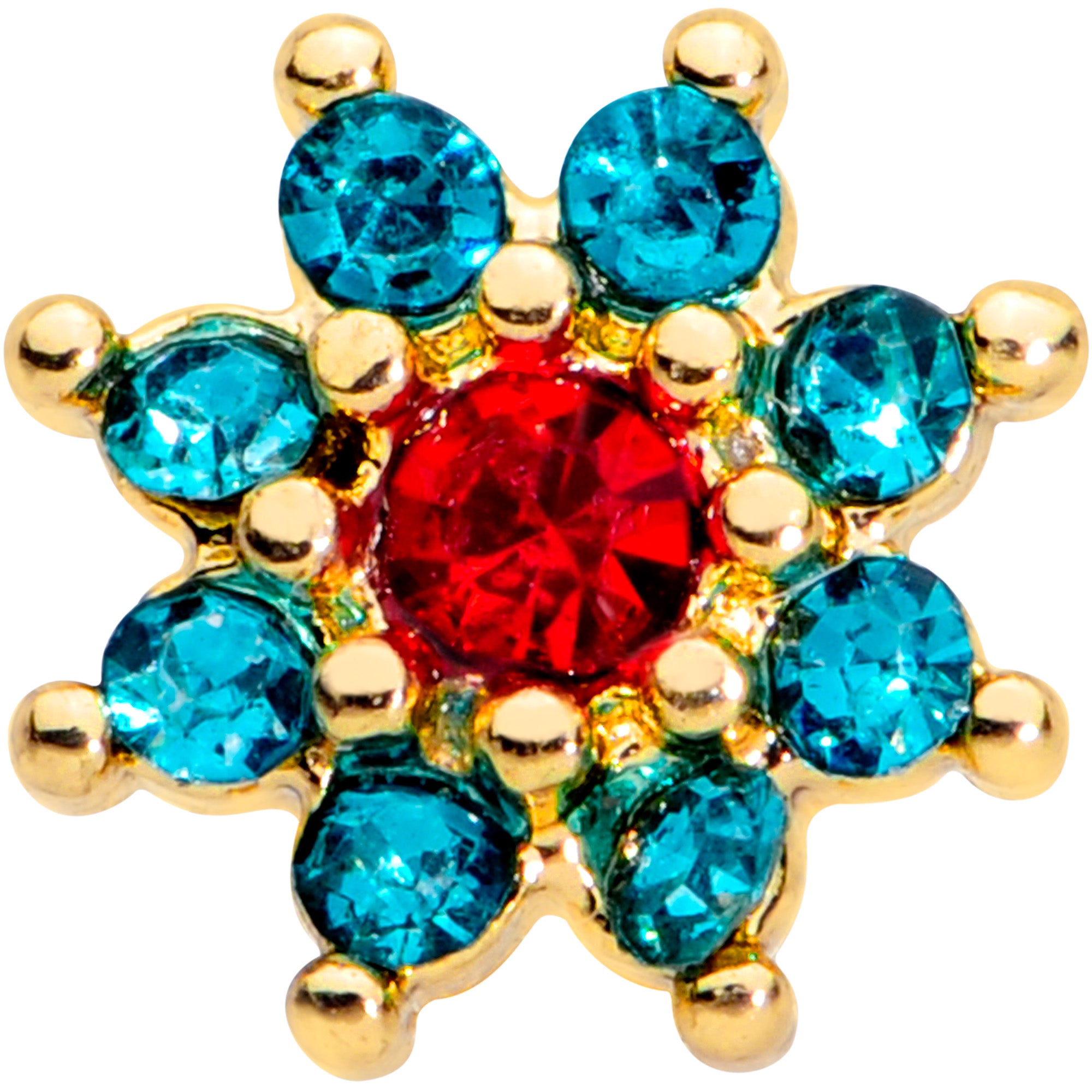 16G 3/8 Red Green Gem Gold Tone Christmas Flower Labret Tragus