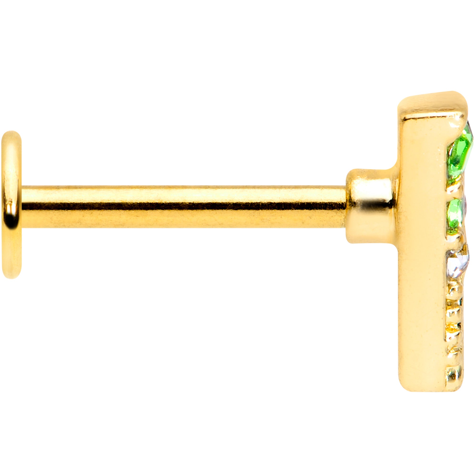 16G 3/8 Pink Green Gem Gold Tone Triangle Labret Monroe Tragus