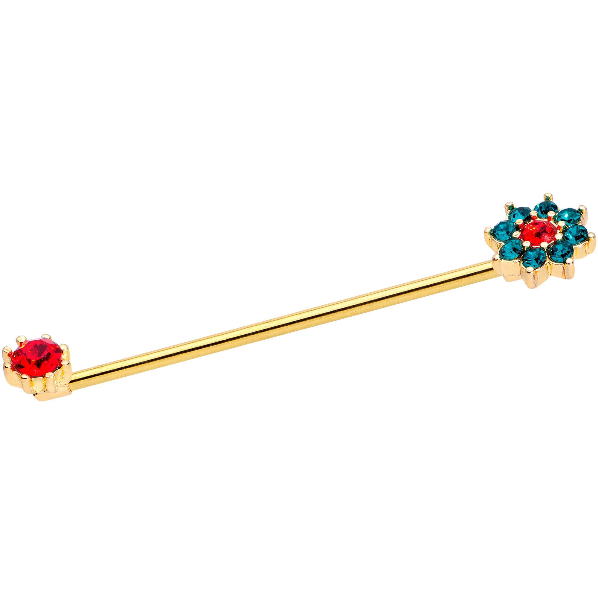 14G Green Red Gem Christmas Flower Industrial Barbell 38mm