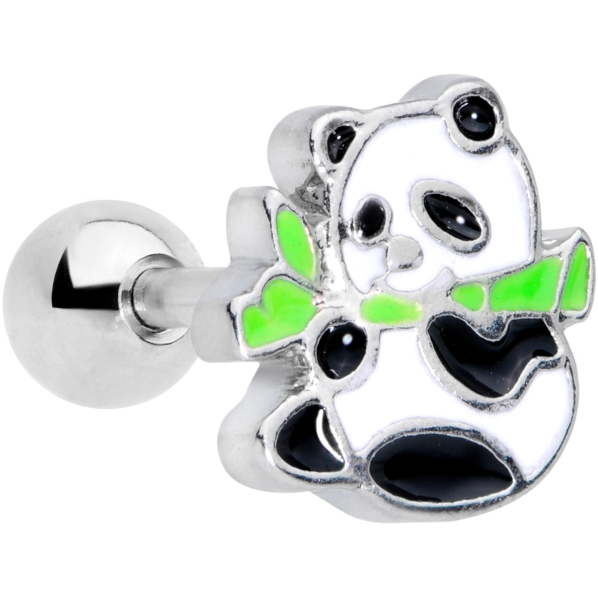 16G 1/4 Black White Hungry Panda Bear Cartilage Tragus Earring