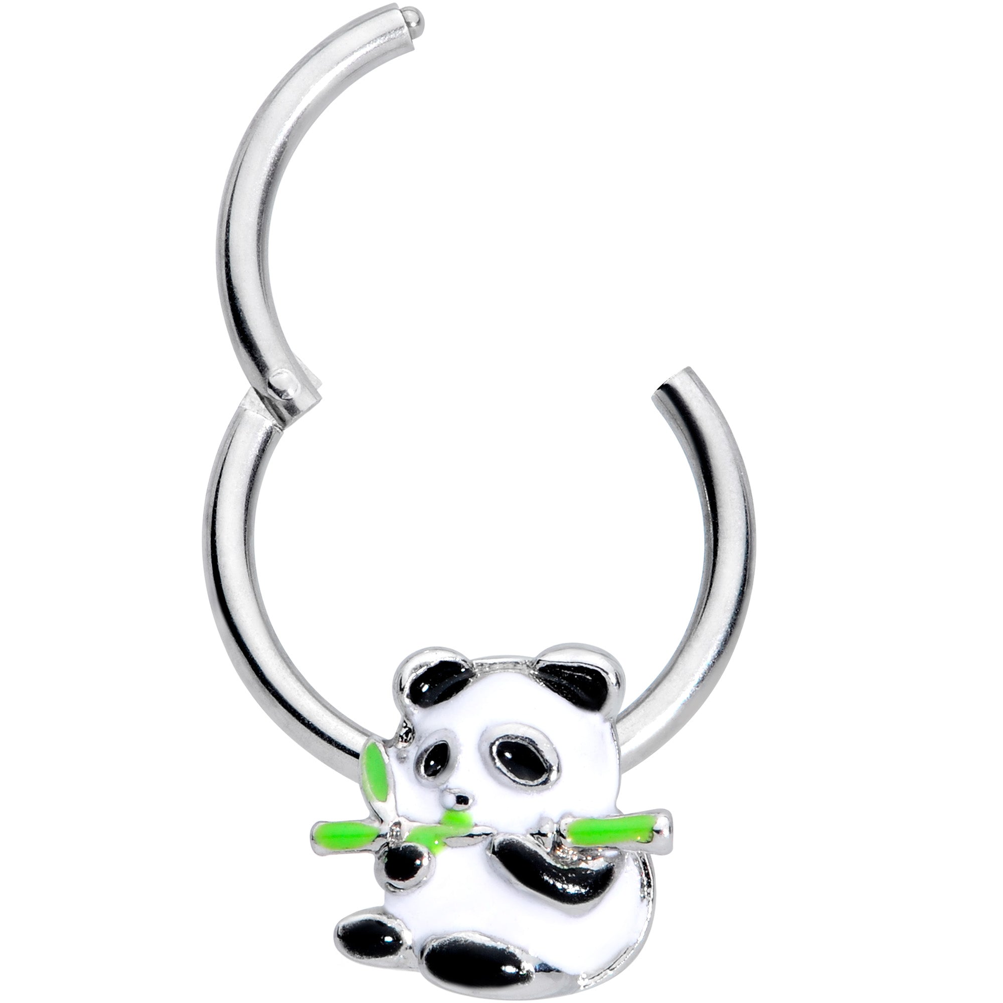 16G 3/8 Black White Hungry Panda Hinged Segment Ring