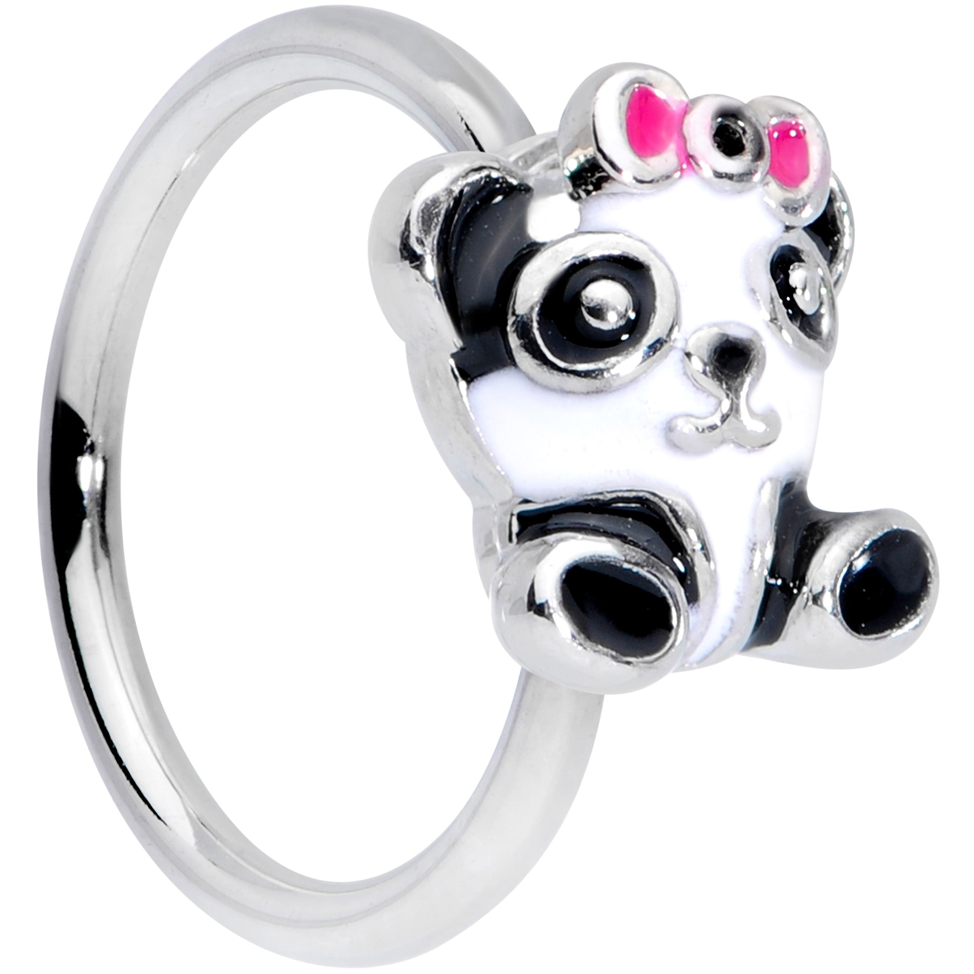 18G 3/8 Black White Precious Panda Nose Hoop