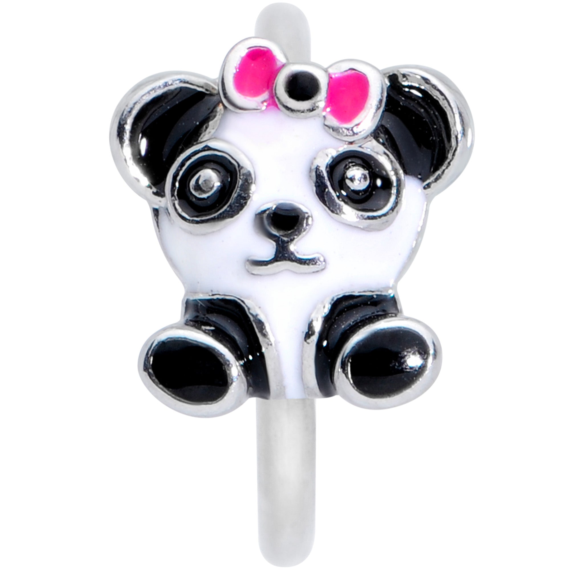 18G 3/8 Black White Precious Panda Nose Hoop