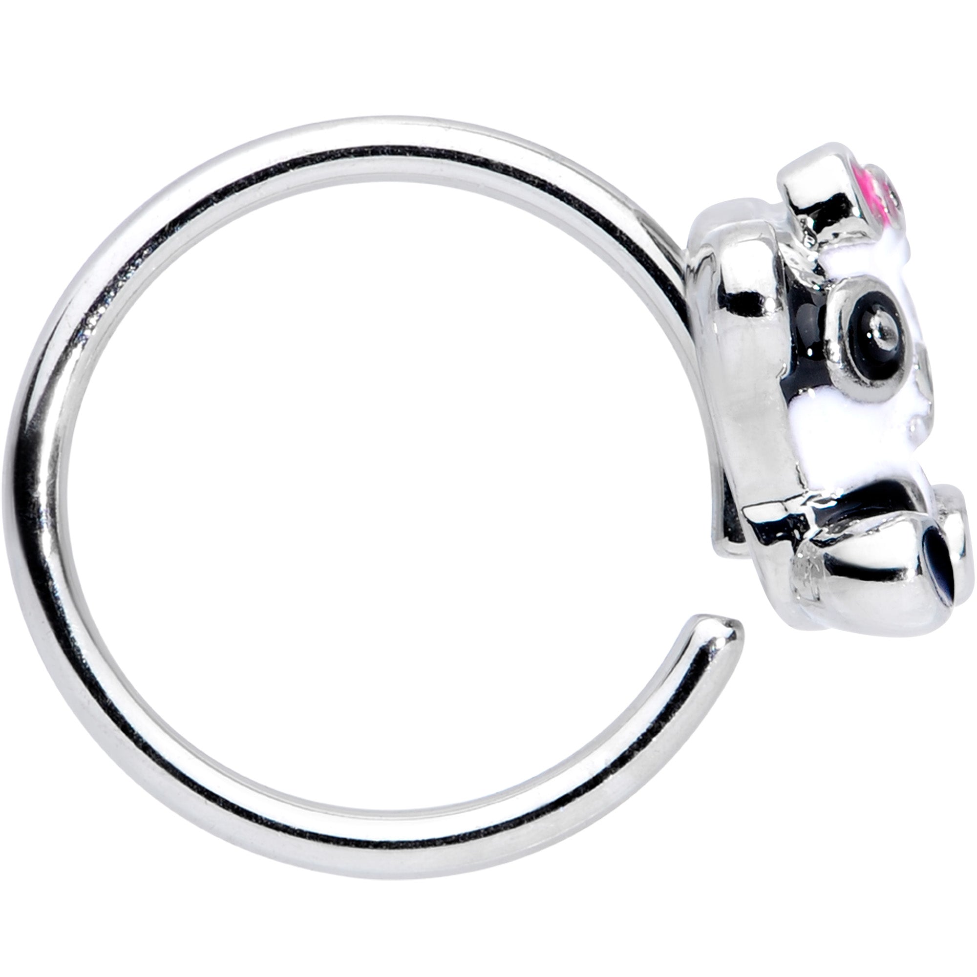 18G 3/8 Black White Precious Panda Nose Hoop