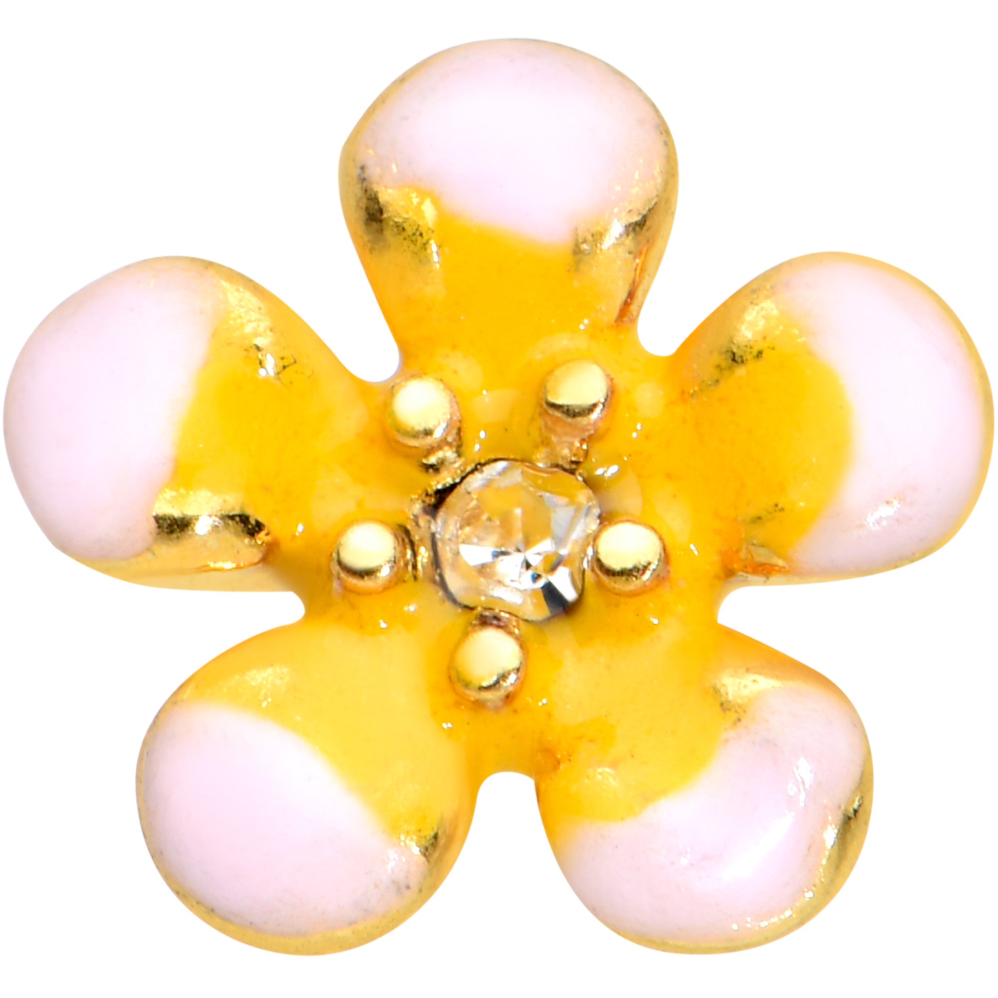20G 1/4 Clear Gem Gold Tone Pretty Little Flower Nose Bone