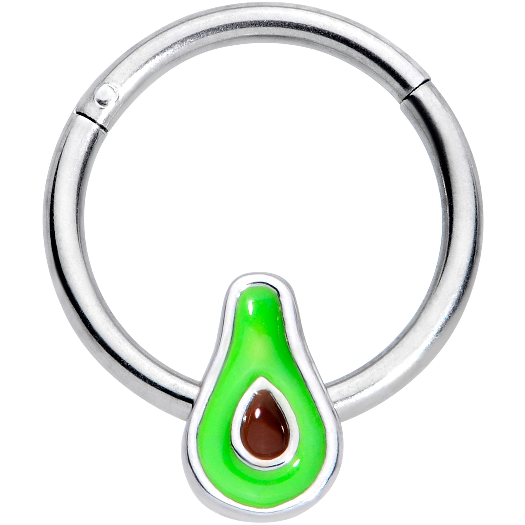 16G 3/8 Groovy Green Avocado Fruit Hinged Segment Ring