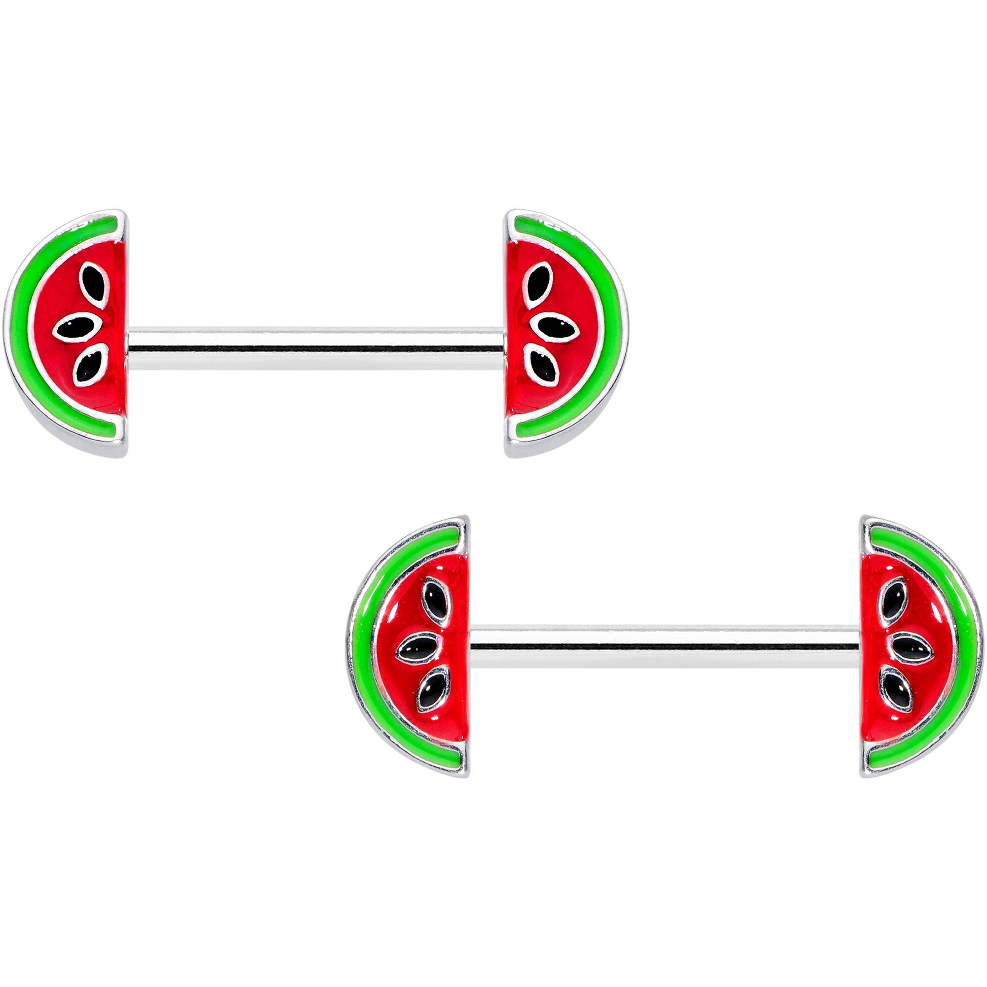 14G 9/16 Red Green Juicy Watermelon Barbell Nipple Ring Set