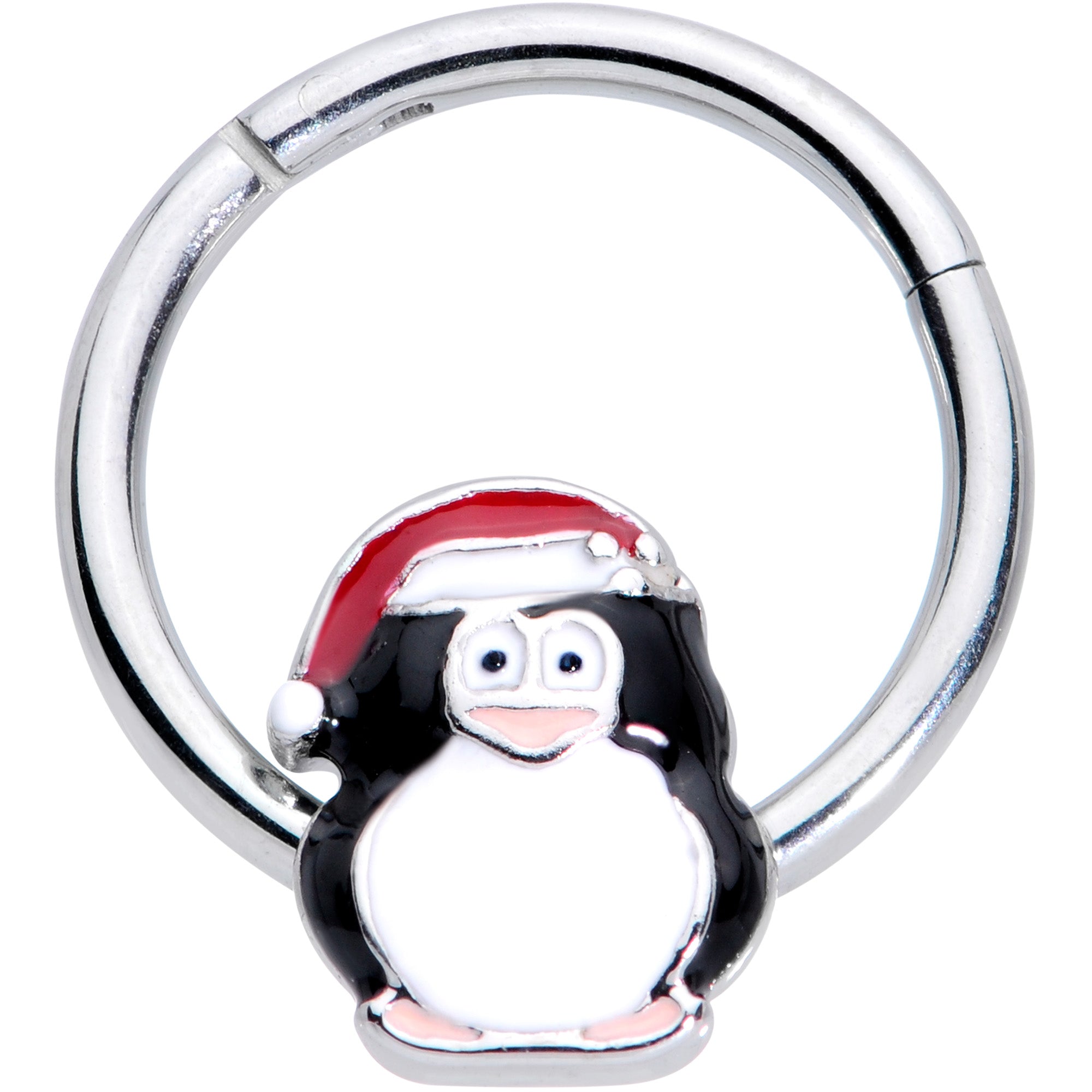 16G 3/8 Penguin Santa Hat Christmas Hinged Segment Ring