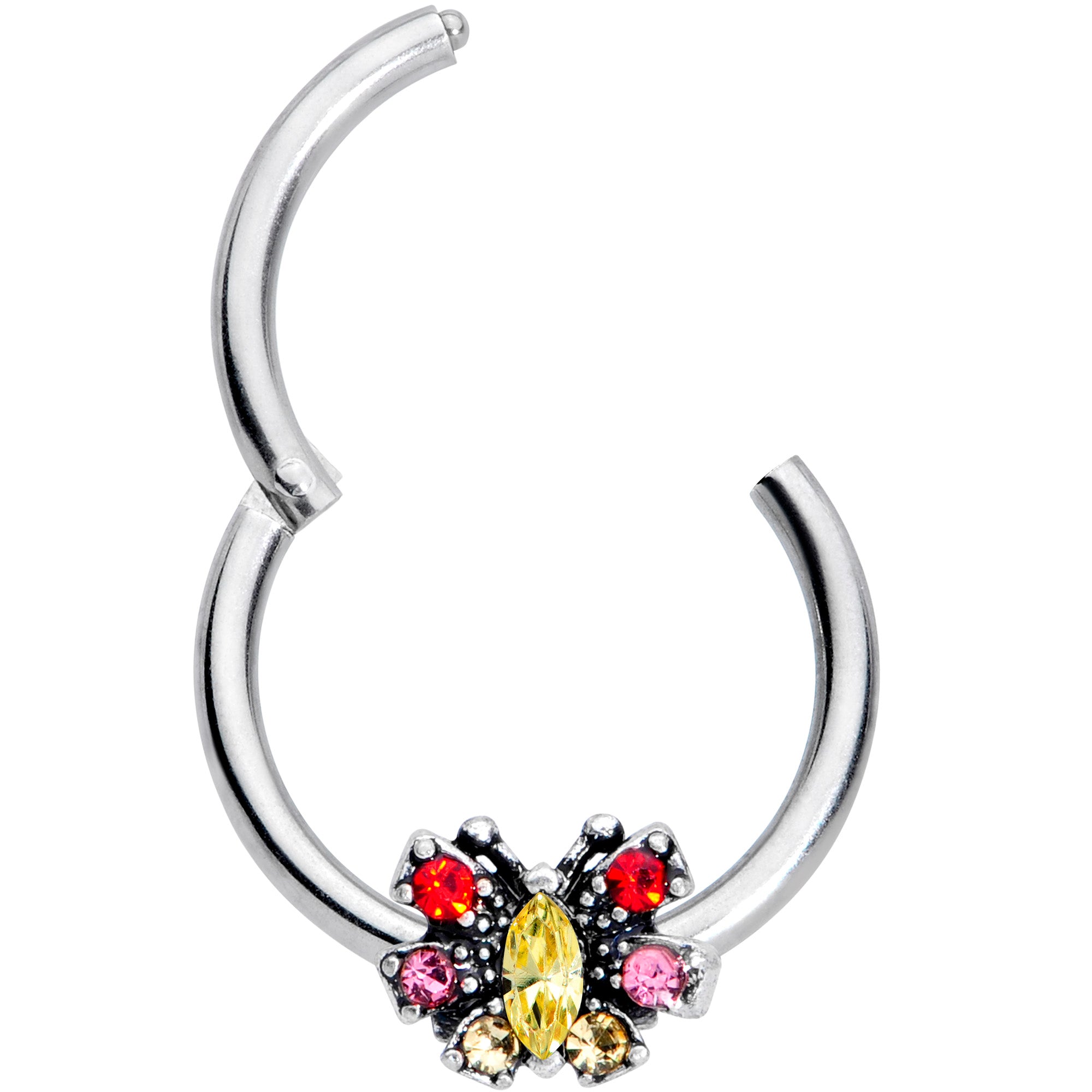 16G 3/8 Red Pink Gem Art Deco Butterfly Hinged Segment Ring