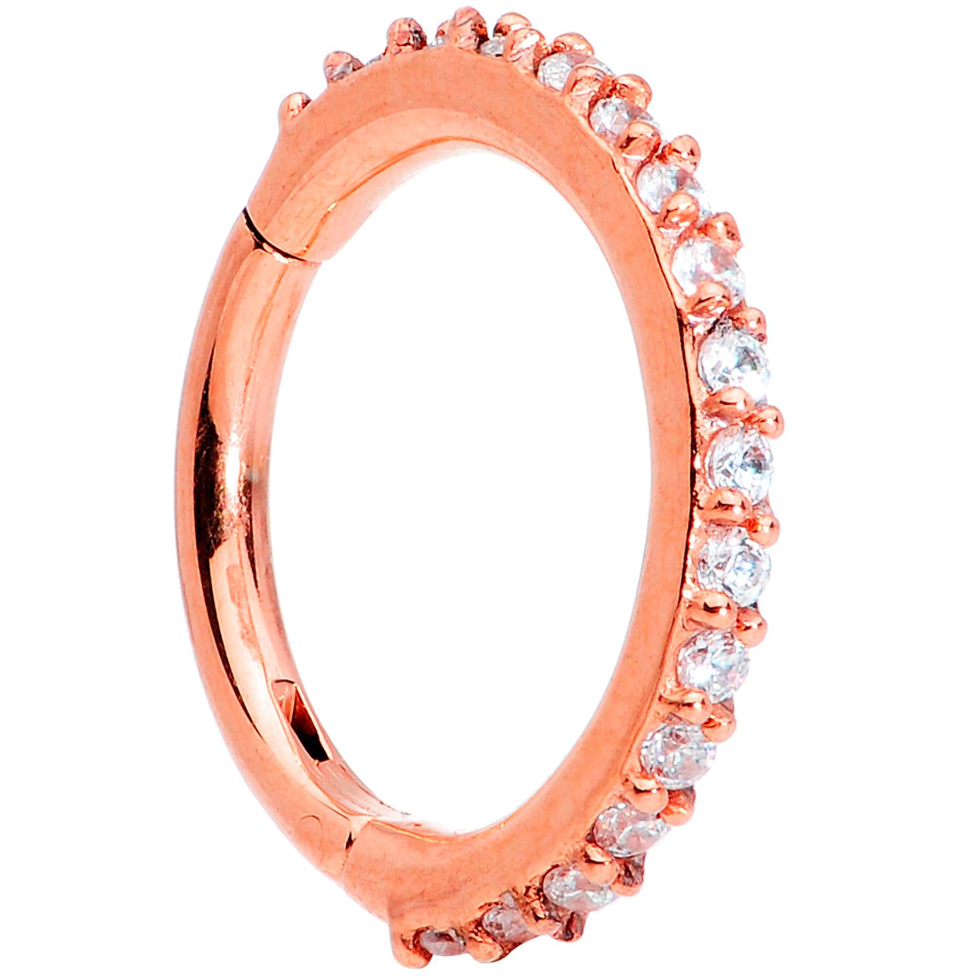 16G 5/16 Clear CZ Gem Rose Gold Tone Hinged Segment Ring