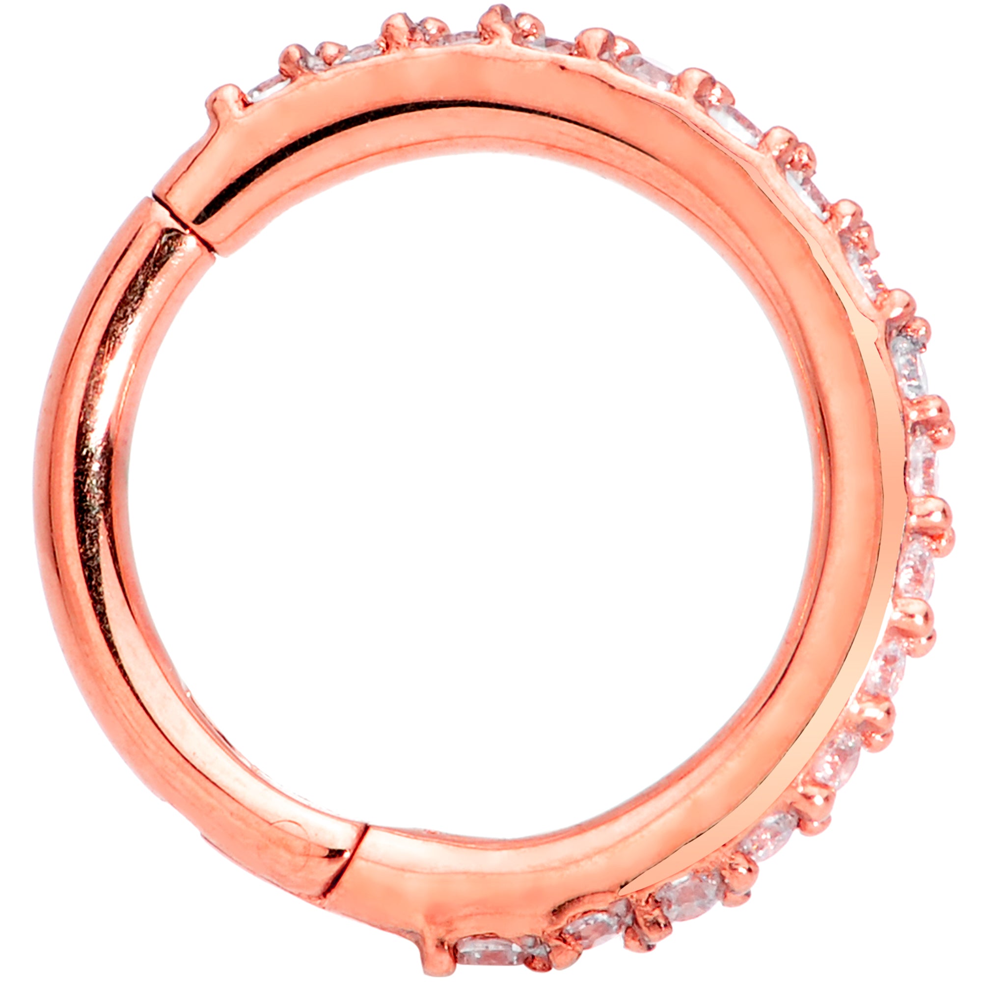 16G 5/16 Clear CZ Gem Rose Gold Tone Hinged Segment Ring