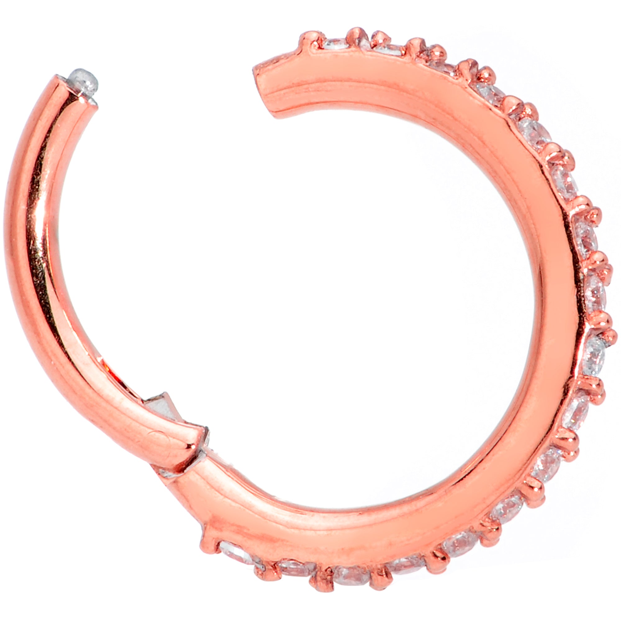 16G 5/16 Clear CZ Gem Rose Gold Tone Hinged Segment Ring
