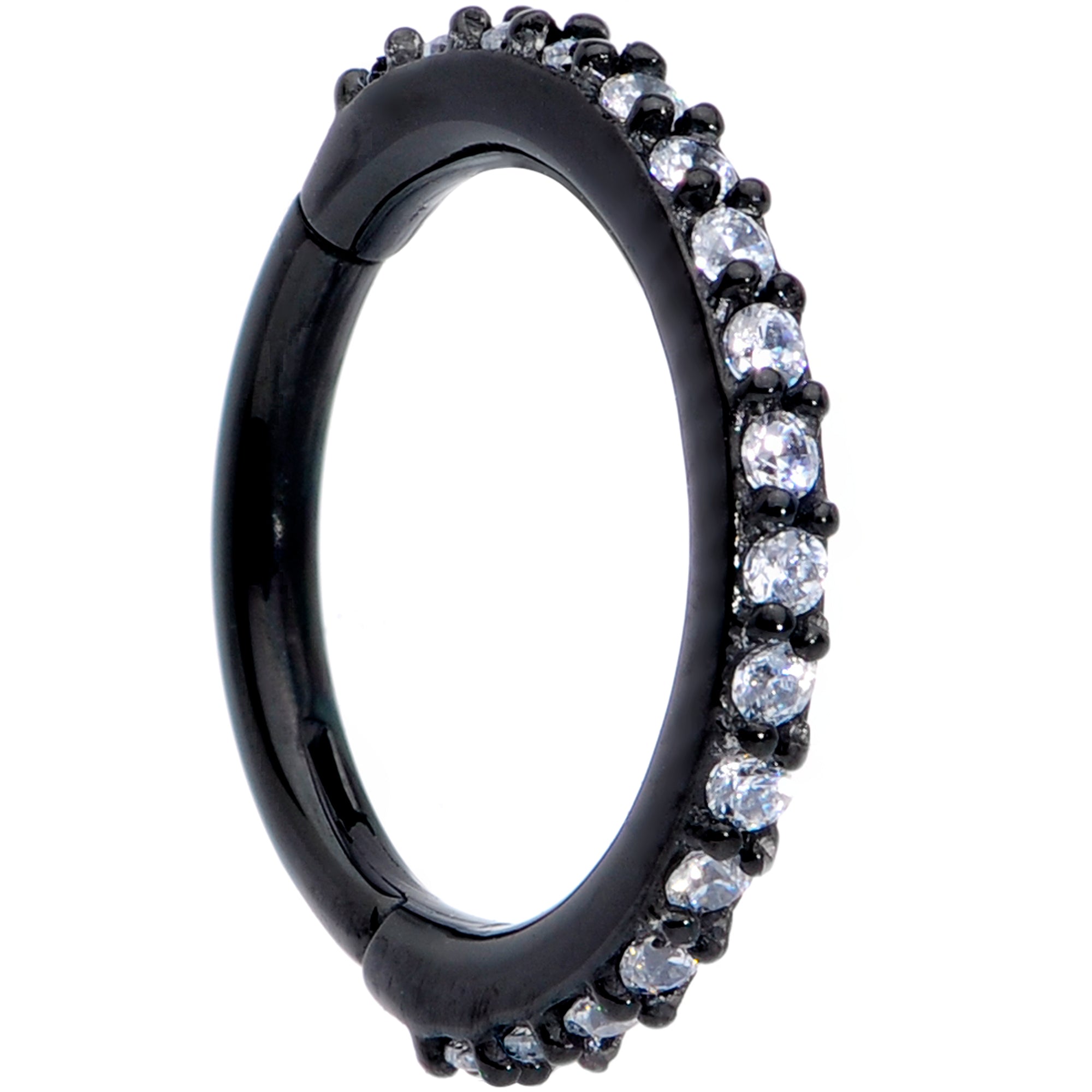 16G 5/16 Clear CZ Gem Black Plated Hinged Segment Ring