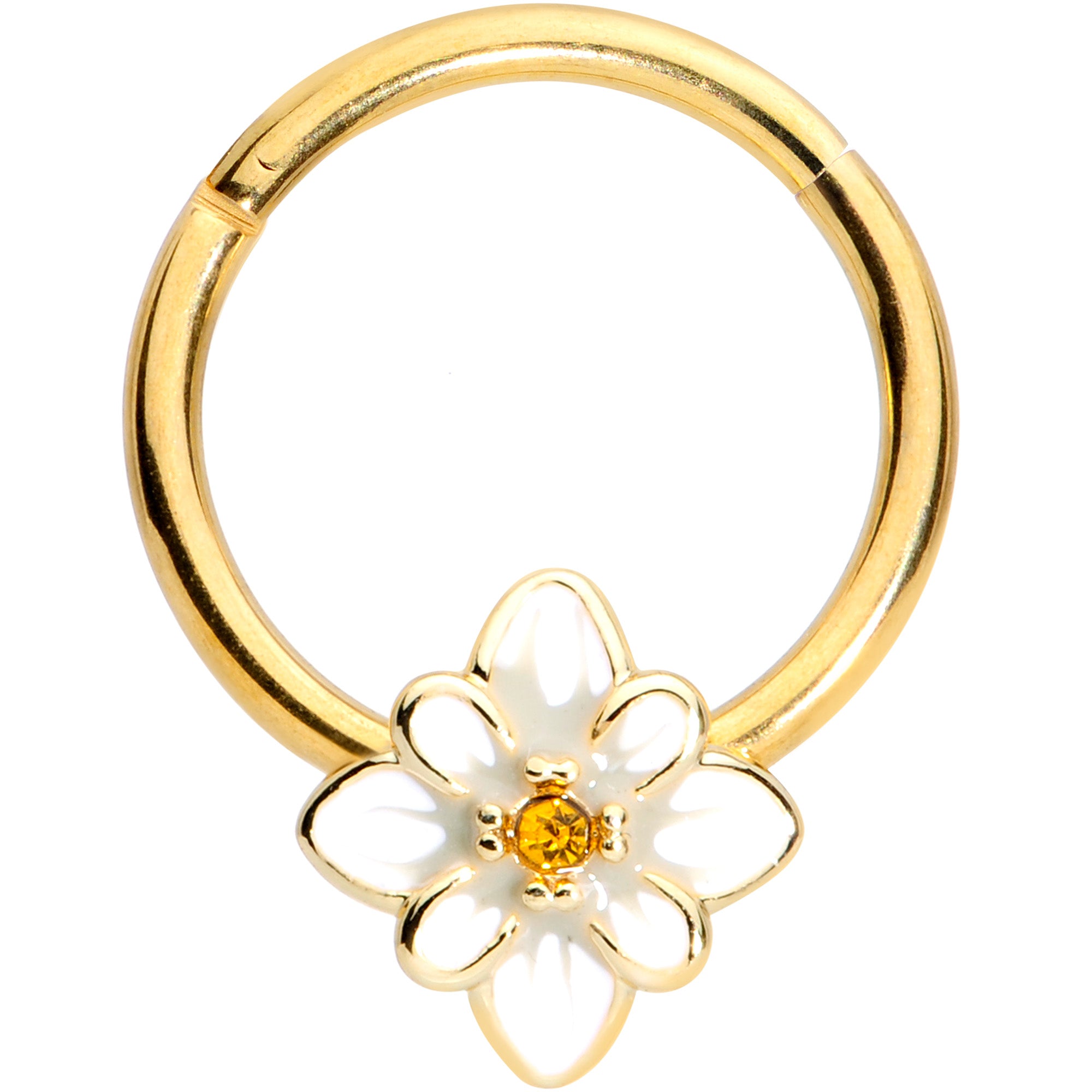 16G 3/8 Yellow Gem Gold Tone Flower Septum Clicker