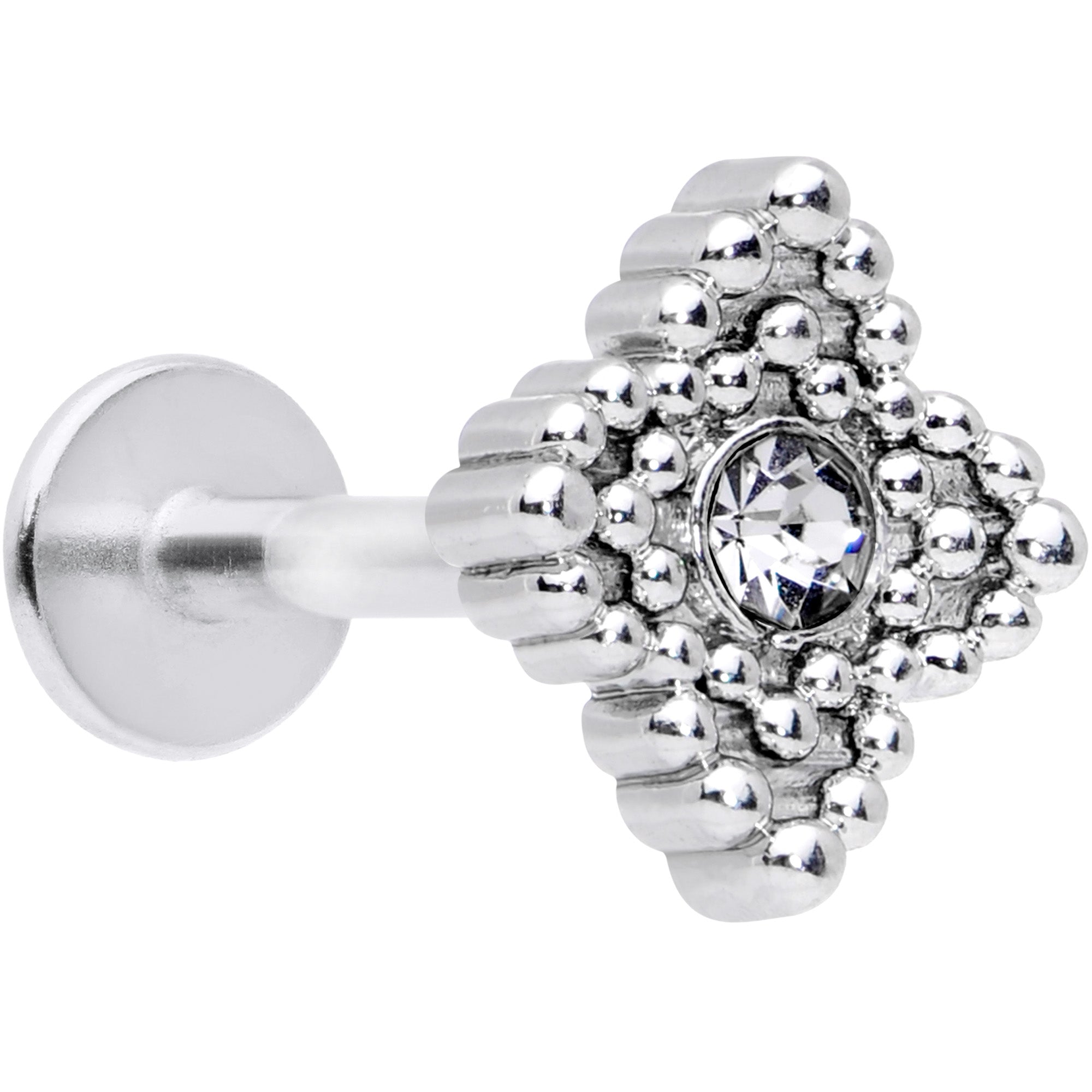 16G 5/16 Clear Gem Textured Cross Labret Monroe Tragus