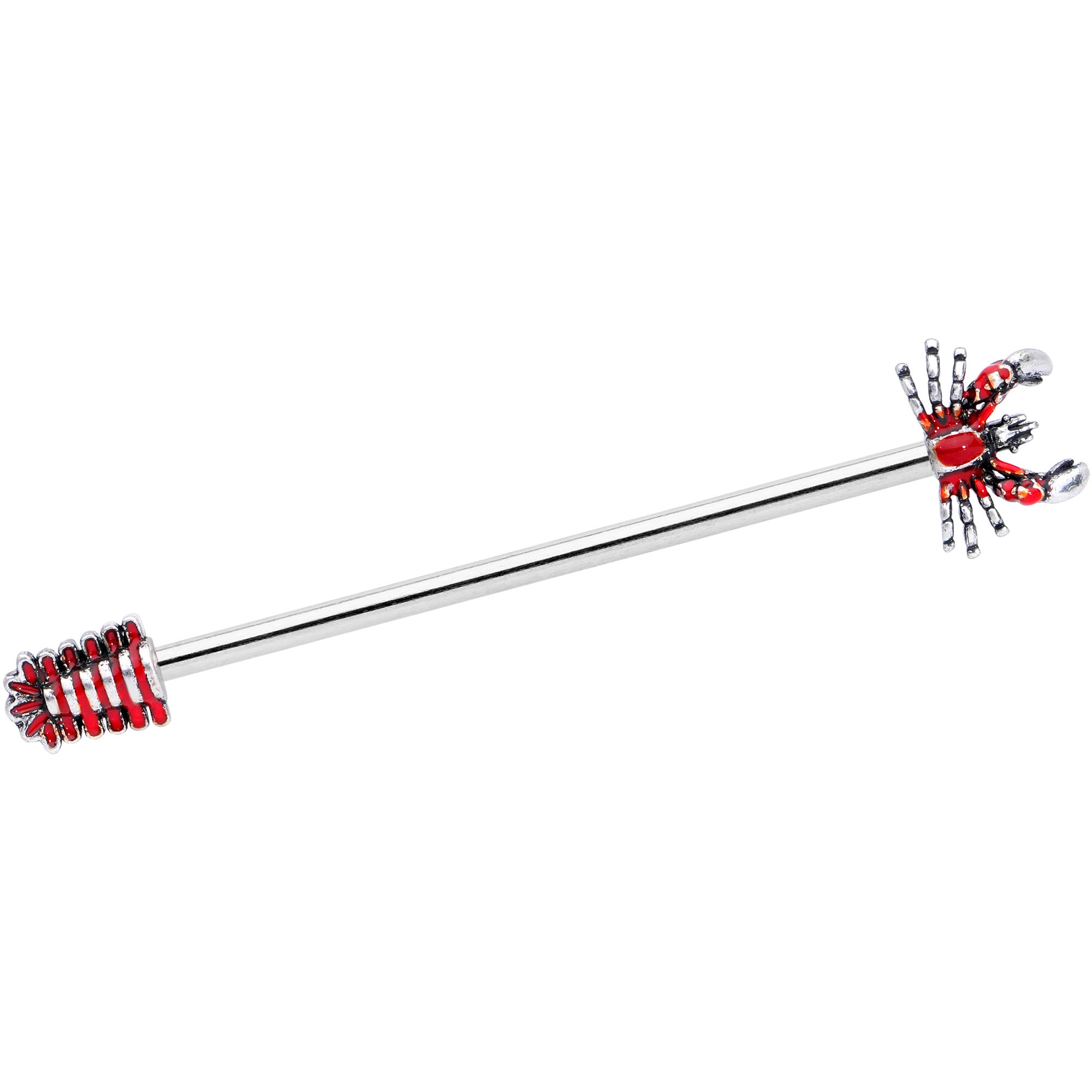 14G Stainless Steel Red Nautical Lobster Industrial Barbell 38mm