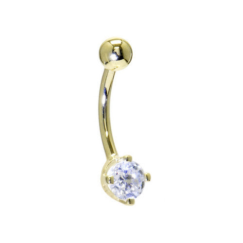 Solid 14KT Yellow Gold Cubic Zirconia PRIME SOLITAIRE Belly Ring