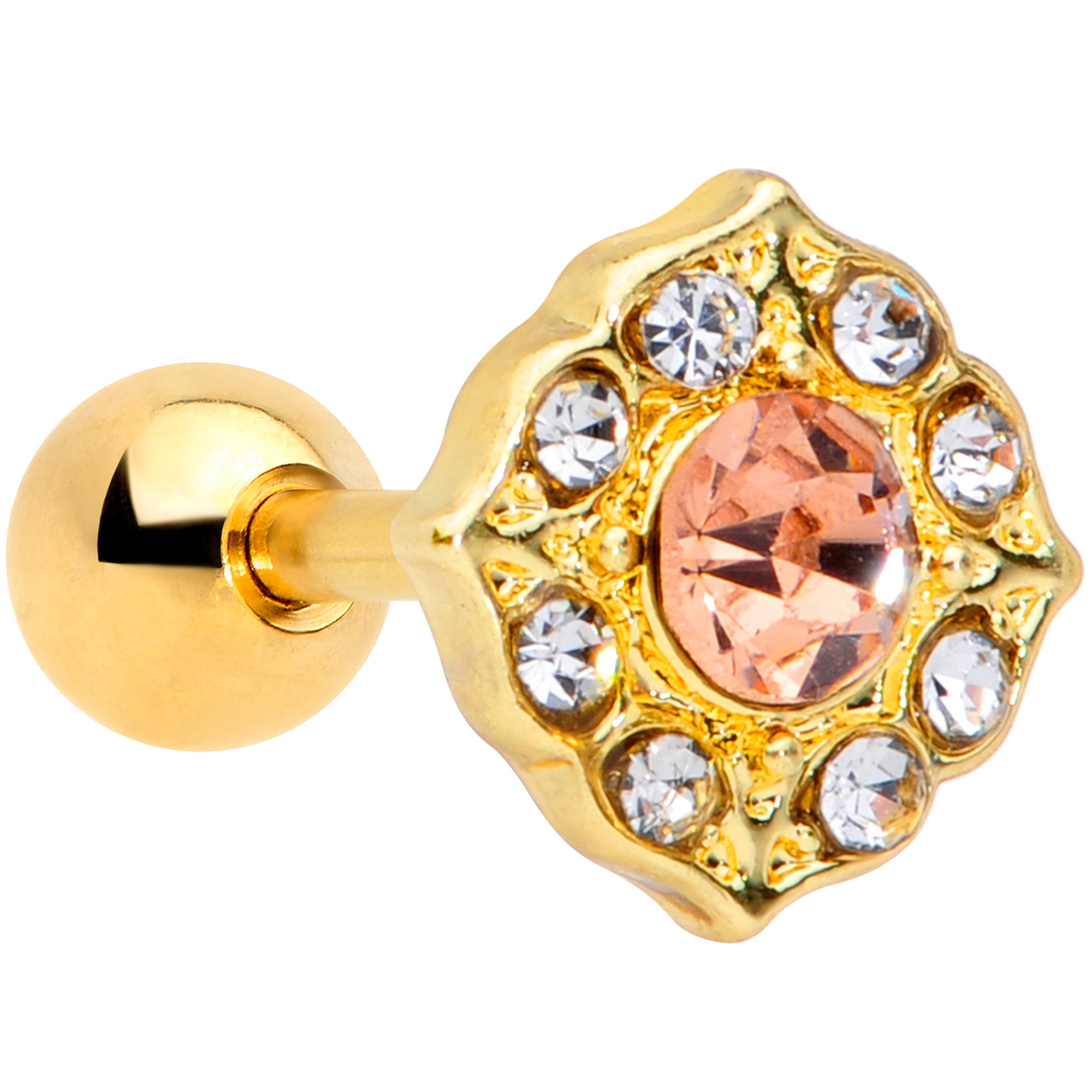 16G 1/4 Pink Clear Gem Gold Tone Elegant Cartilage Tragus Earring