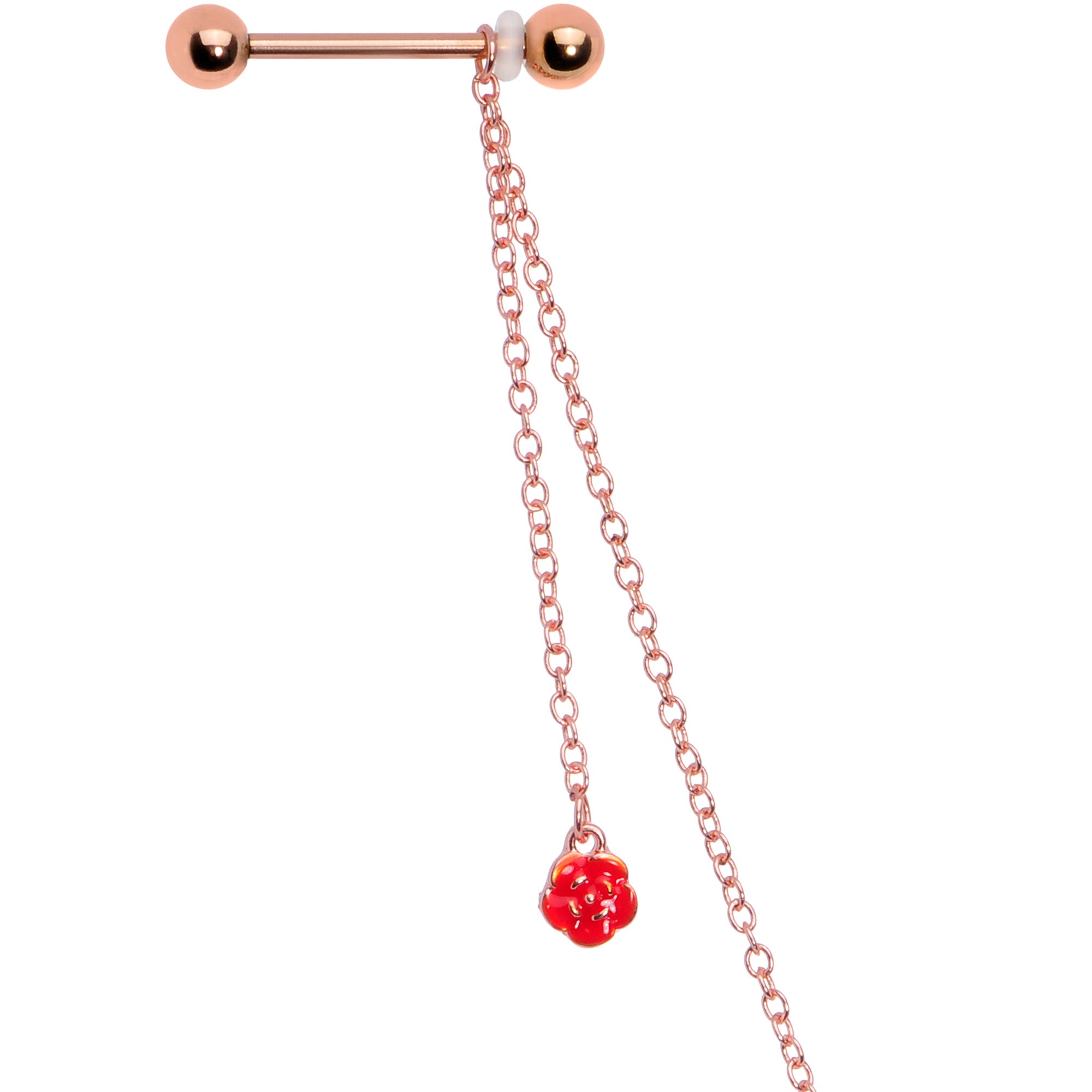 14G 9/16 Gold Tone Red Flower Valentine Dangle Nipple Chain