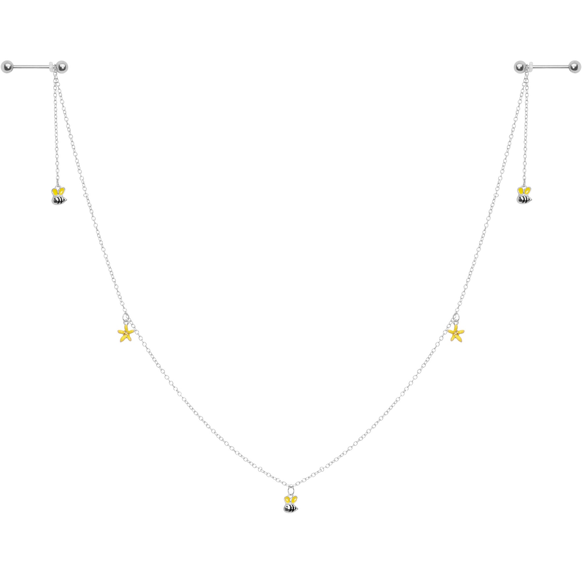 14G 9/16 Yellow Flower Bee Dangle Nipple Chain