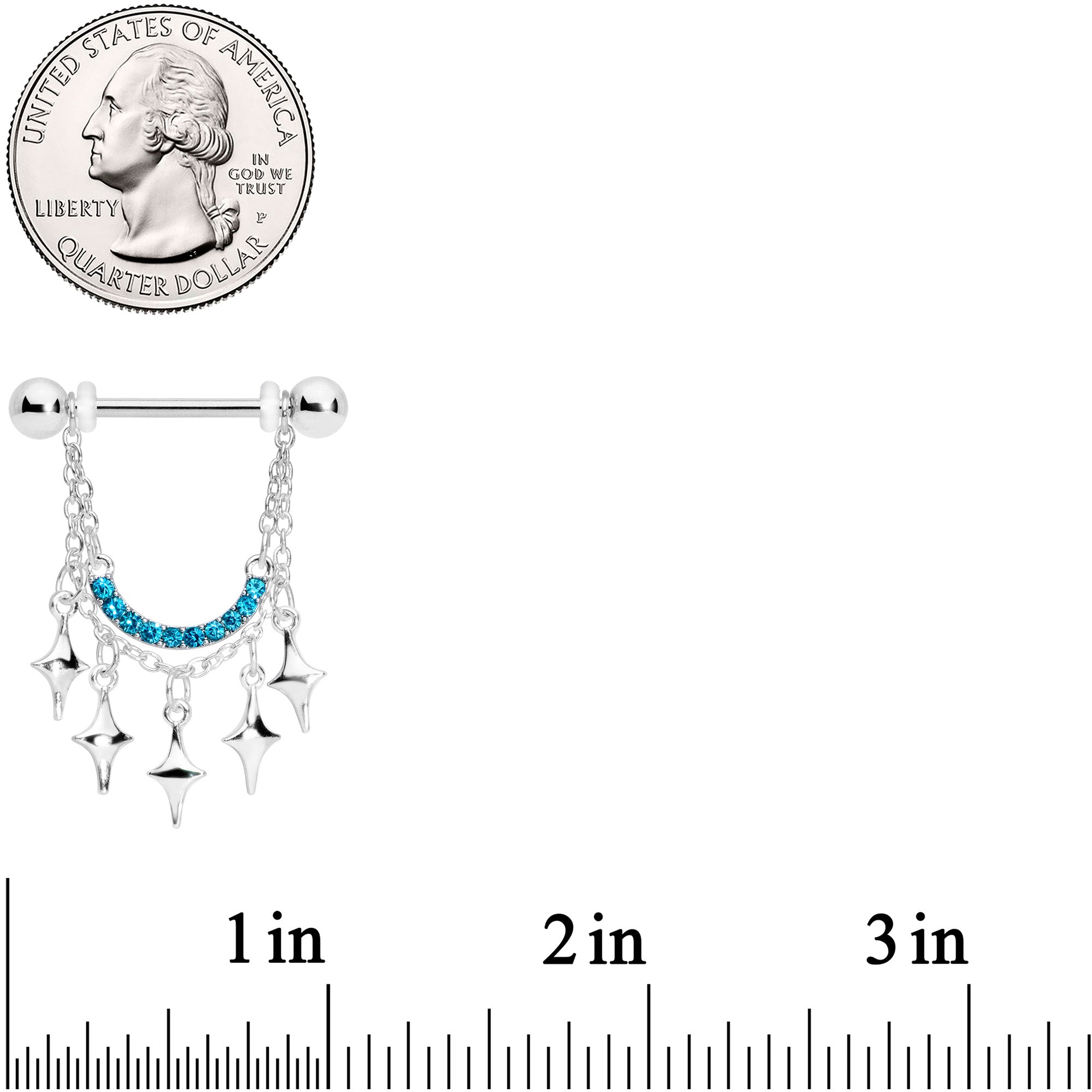 14G 9/16 Aqua Gem Drama Dangle Nipple Ring Set