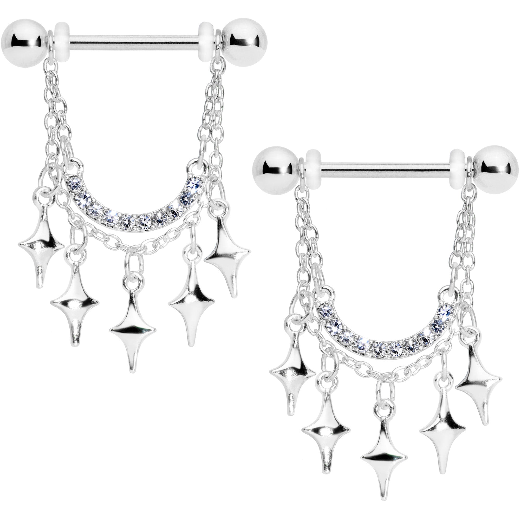 14G 9/16 Clear Gem Drama Dangle Nipple Ring Set