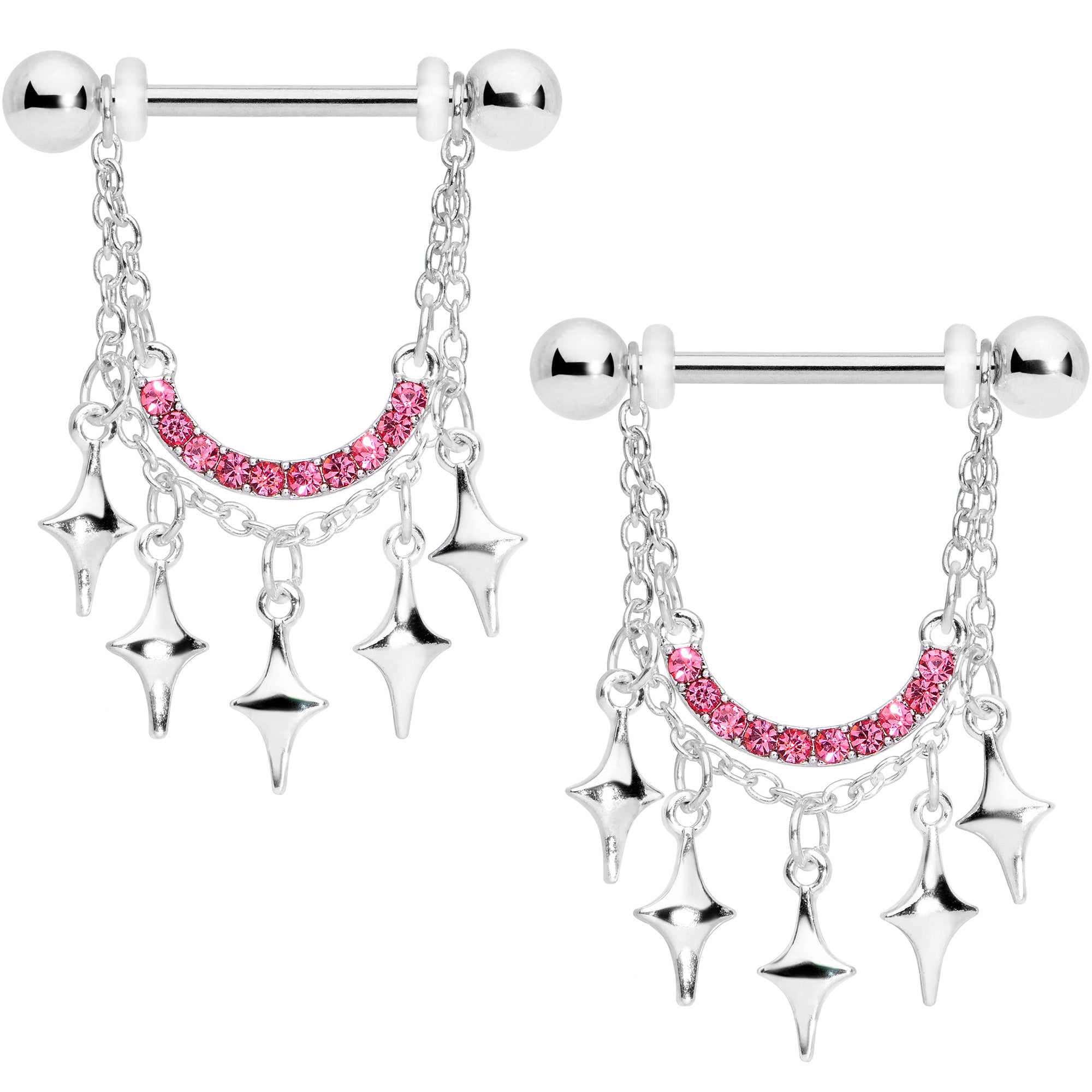 14G 9/16 Pink Gem Drama Dangle Nipple Ring Set