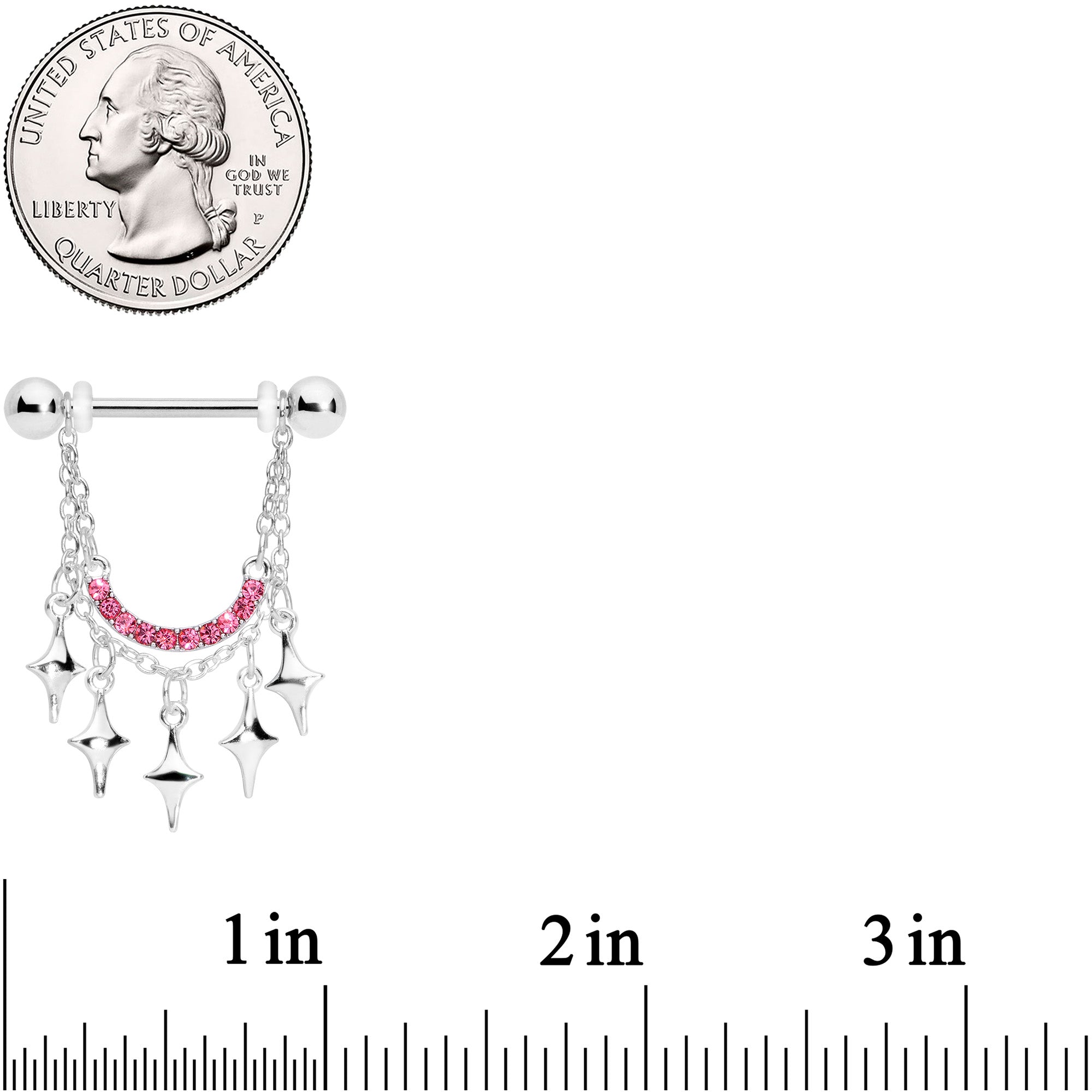 14G 9/16 Pink Gem Drama Dangle Nipple Ring Set