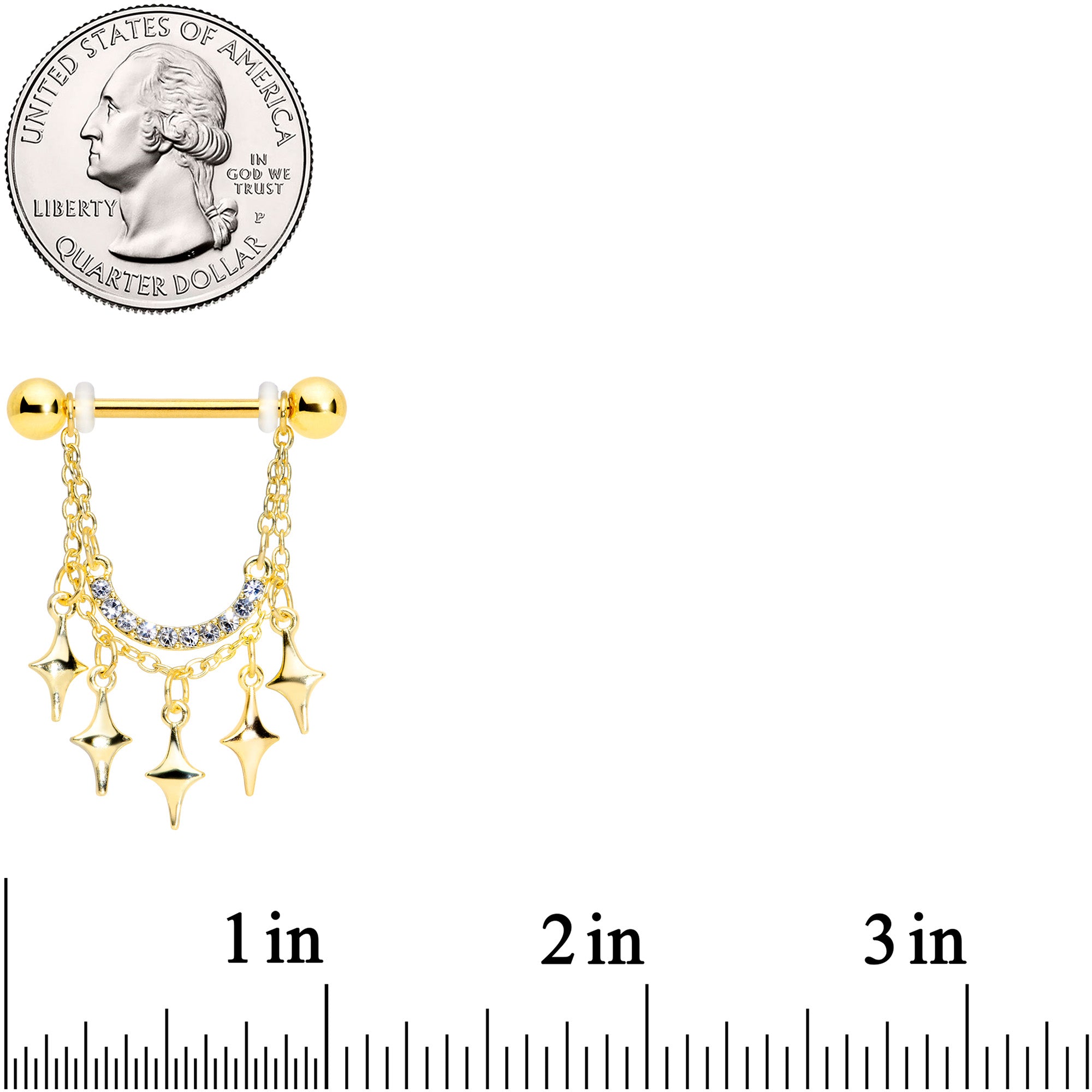 14G 9/16 Clear Gem Gold Tone Drama Dangle Nipple Ring Set