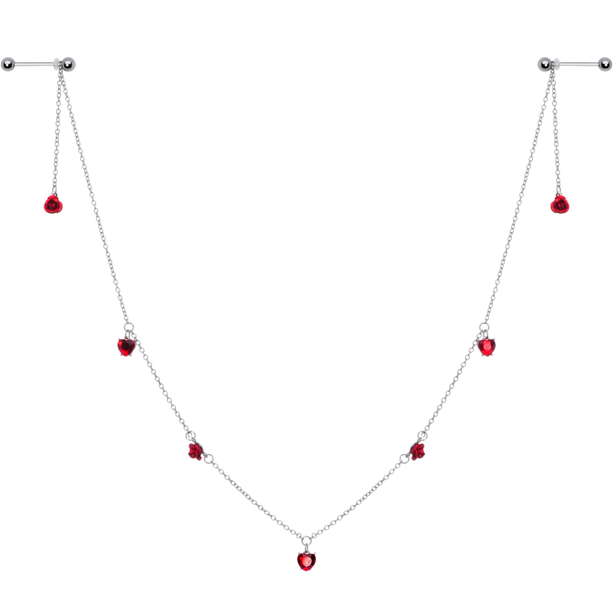 14G 9/16 Red Rose Flower Valentine Dangle Nipple Chain