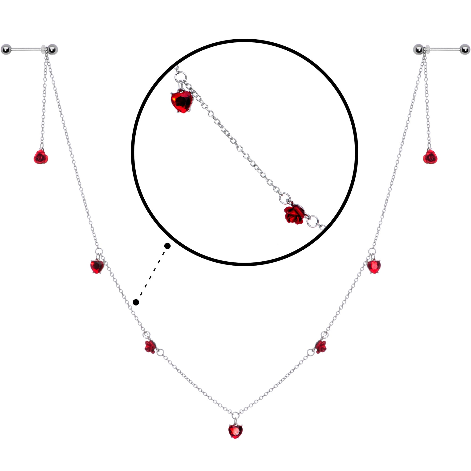 14G 9/16 Red Rose Flower Valentine Dangle Nipple Chain