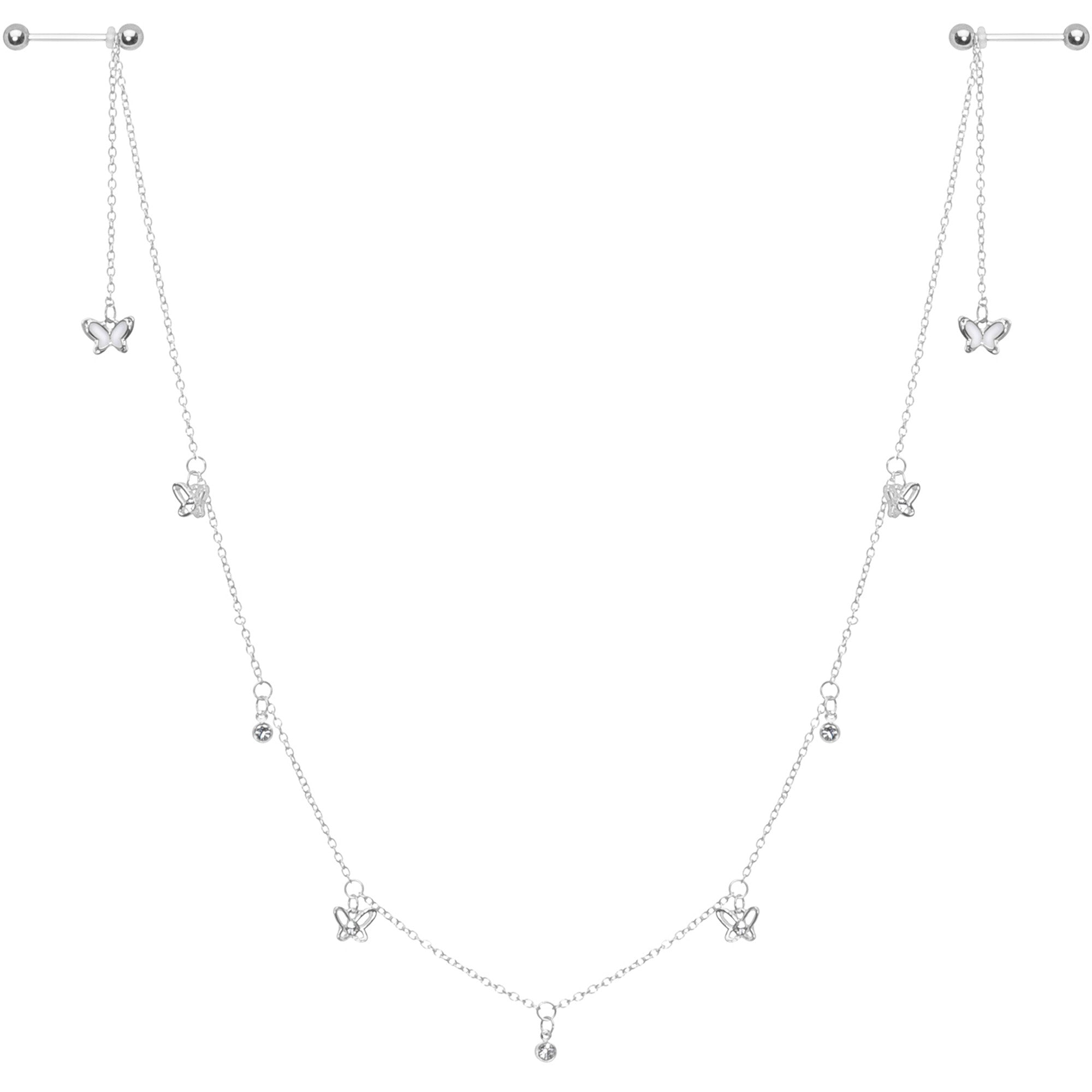 14G 9/16 Clear Gem Butterfly Dangle Nipple Chain