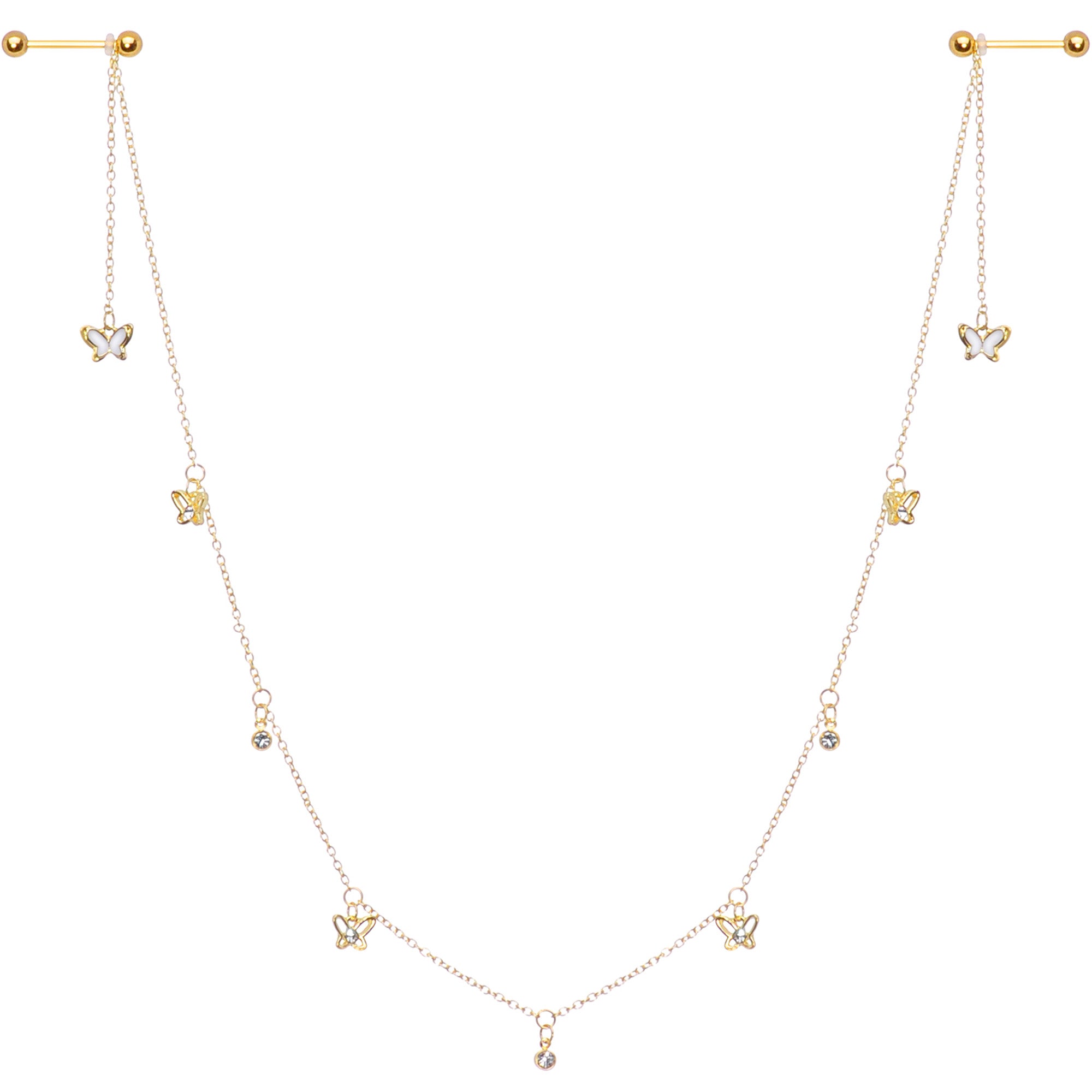 14G 9/16 Clear Gem Gold Tone Butterfly Dangle Nipple Chain