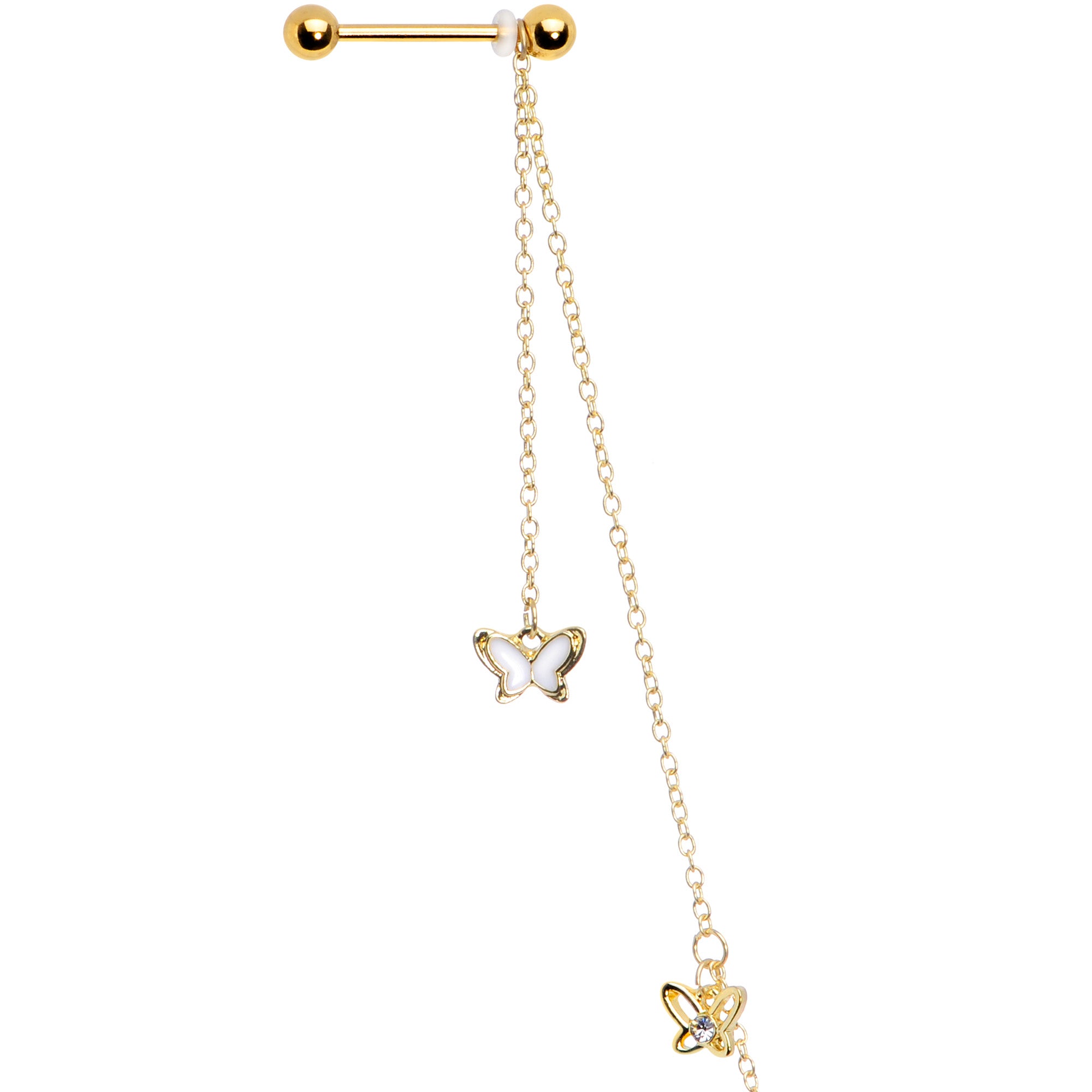 14G 9/16 Clear Gem Gold Tone Butterfly Dangle Nipple Chain