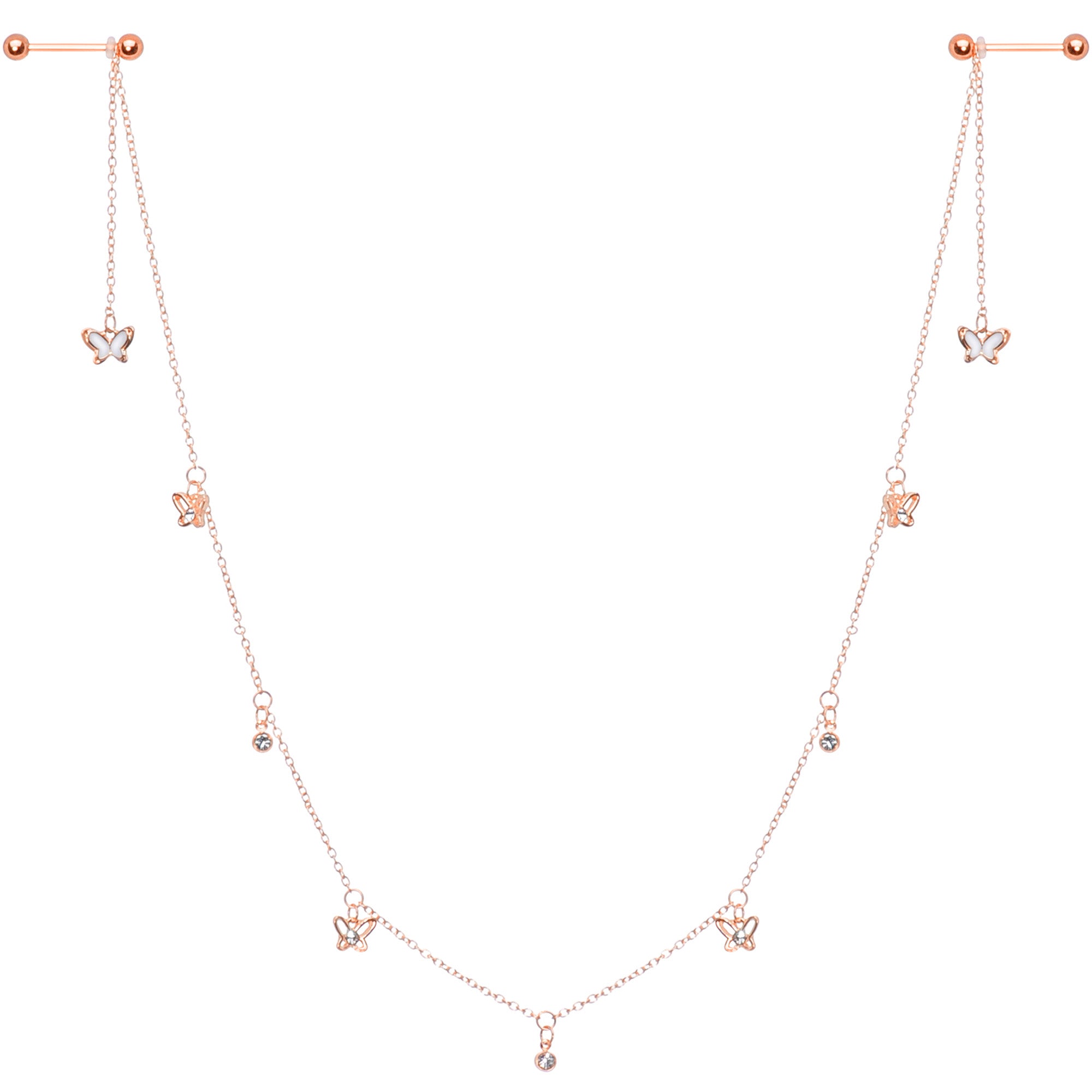 14G 9/16 Clear Gem Rose Gold Tone Butterfly Dangle Nipple Chain