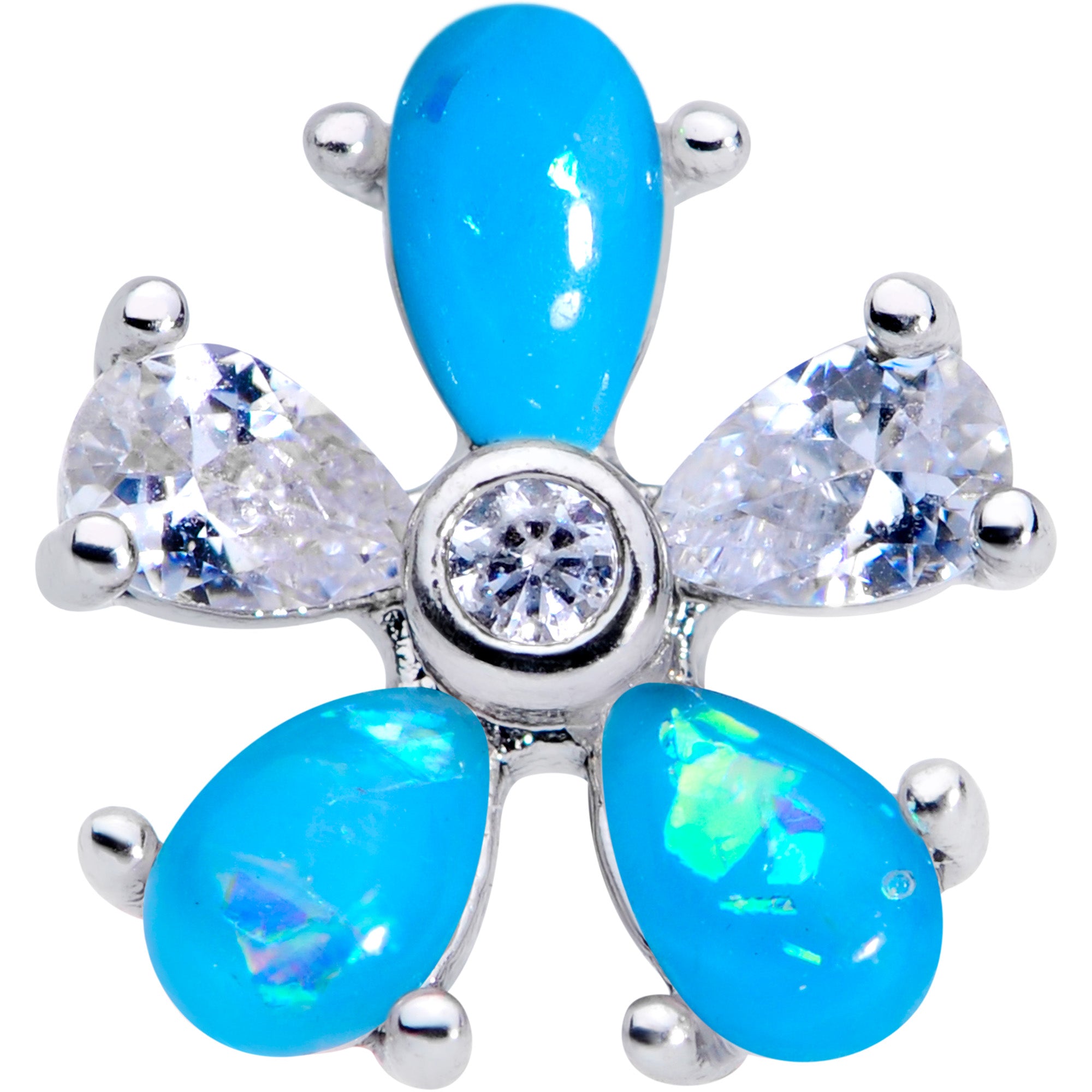 16G 1/4 Aqua Faux Opal Flower Cartilage Tragus