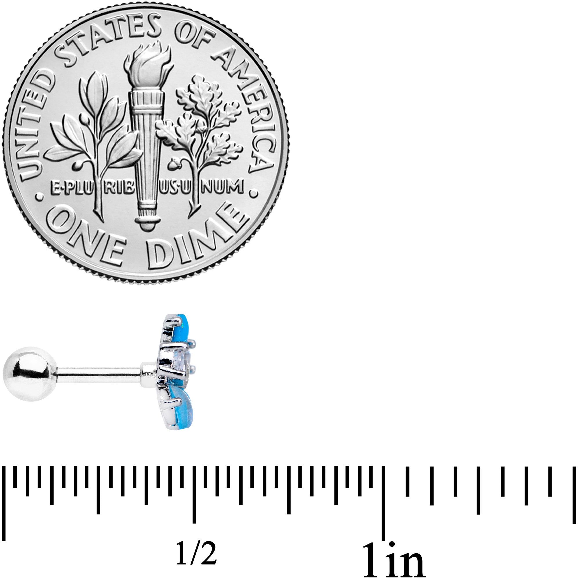 16G 1/4 Aqua Faux Opal Flower Cartilage Tragus