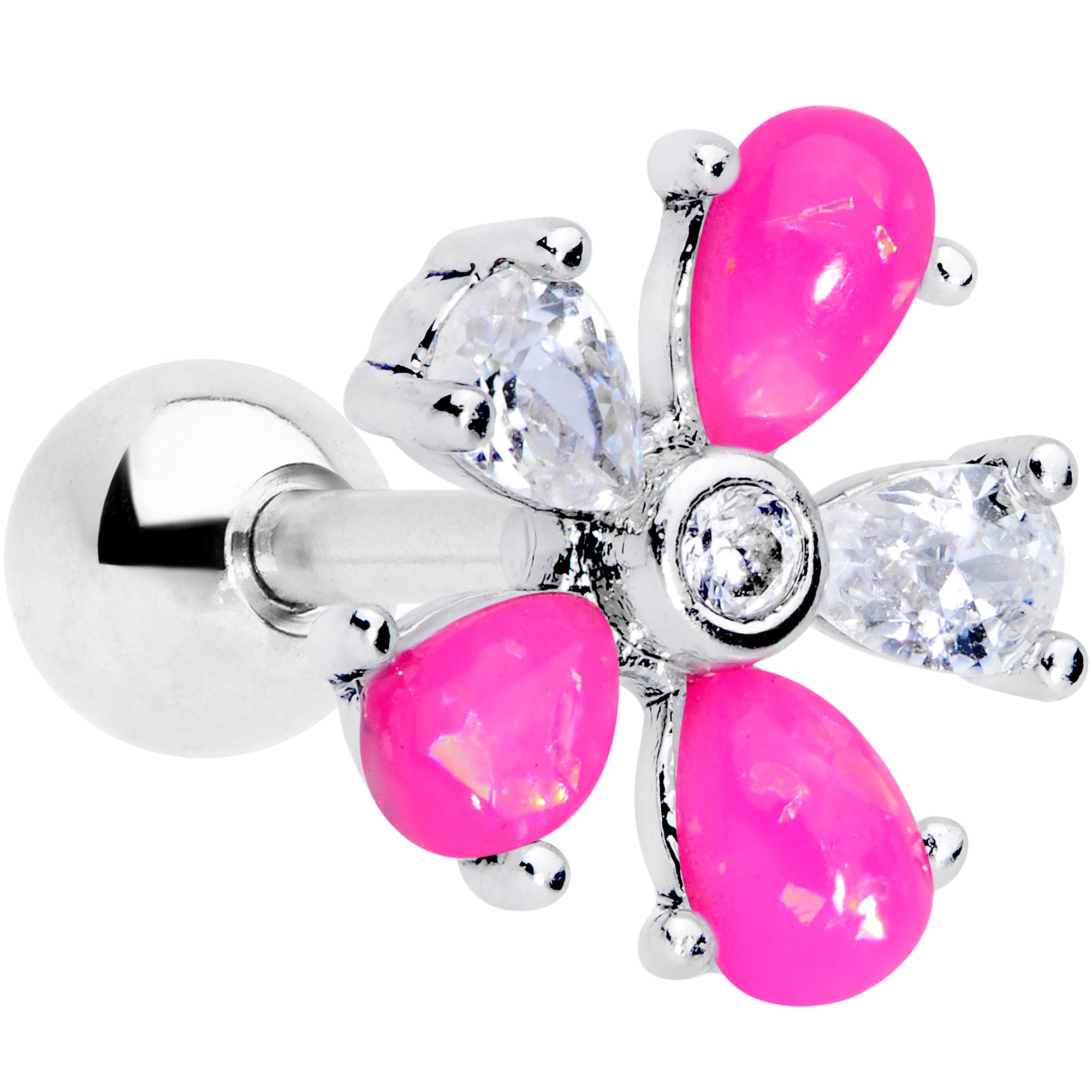 16G 1/4 Pink Faux Opal Flower Cartilage Tragus