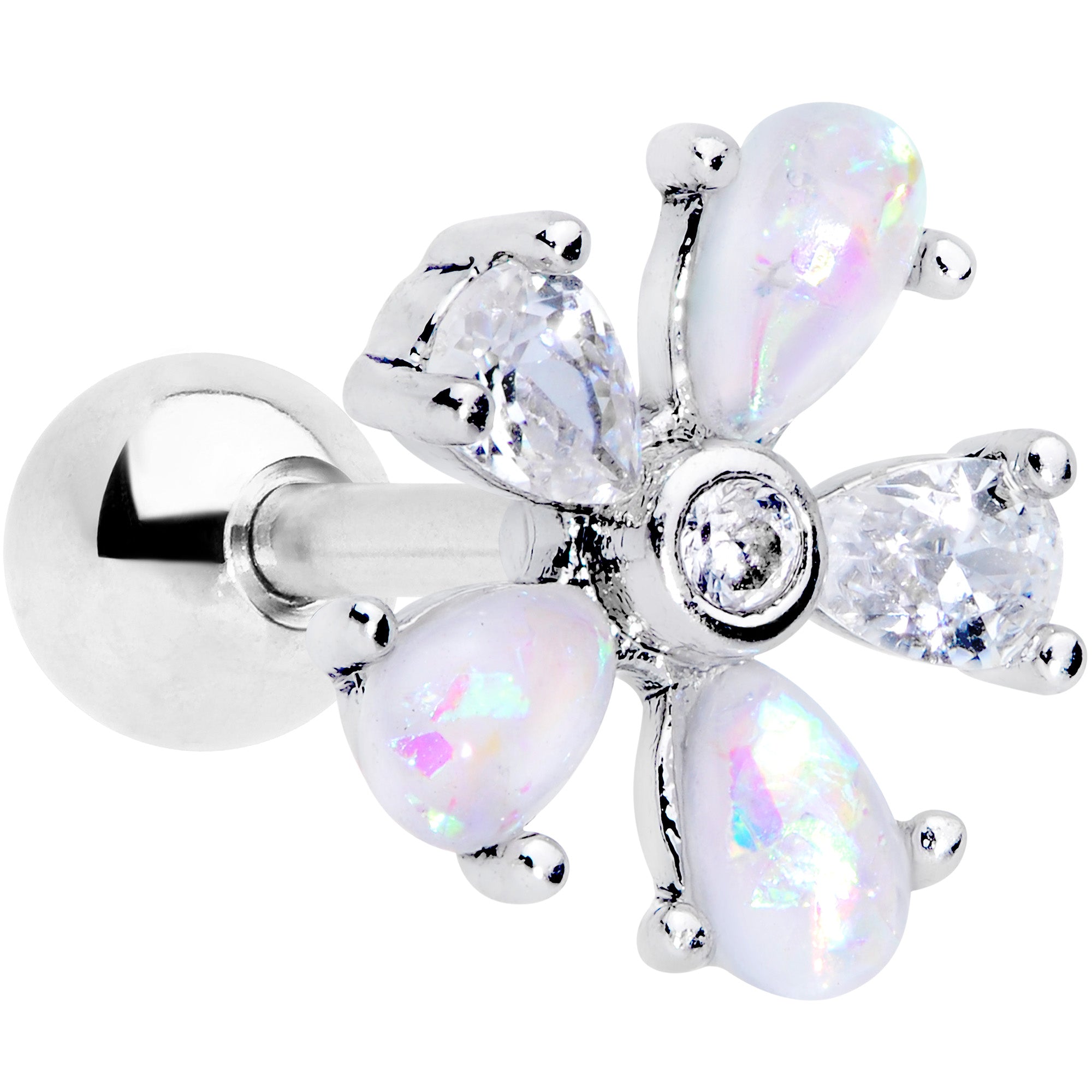 16G 1/4 White Faux Opal Flower Cartilage Tragus