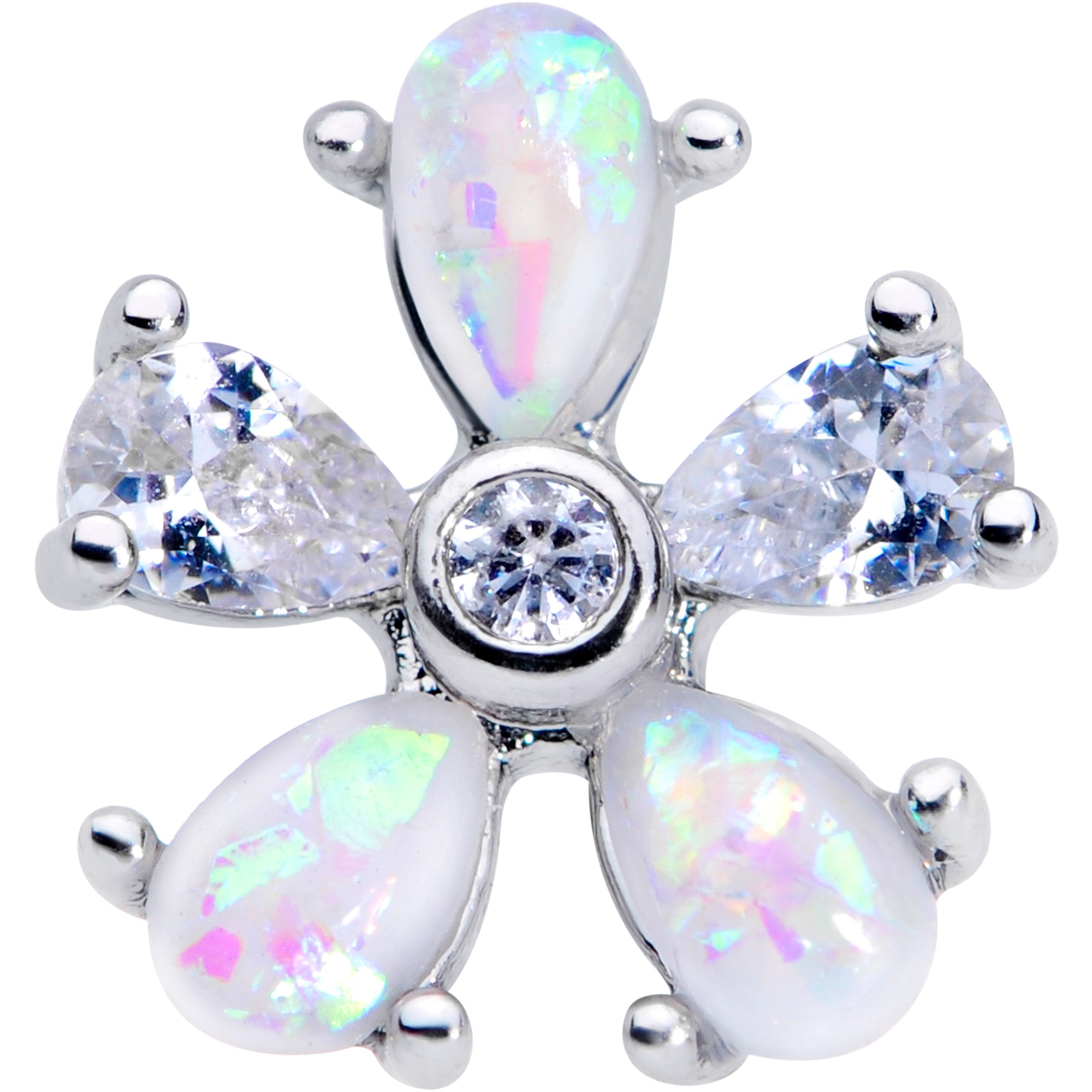 16G 1/4 White Faux Opal Flower Cartilage Tragus