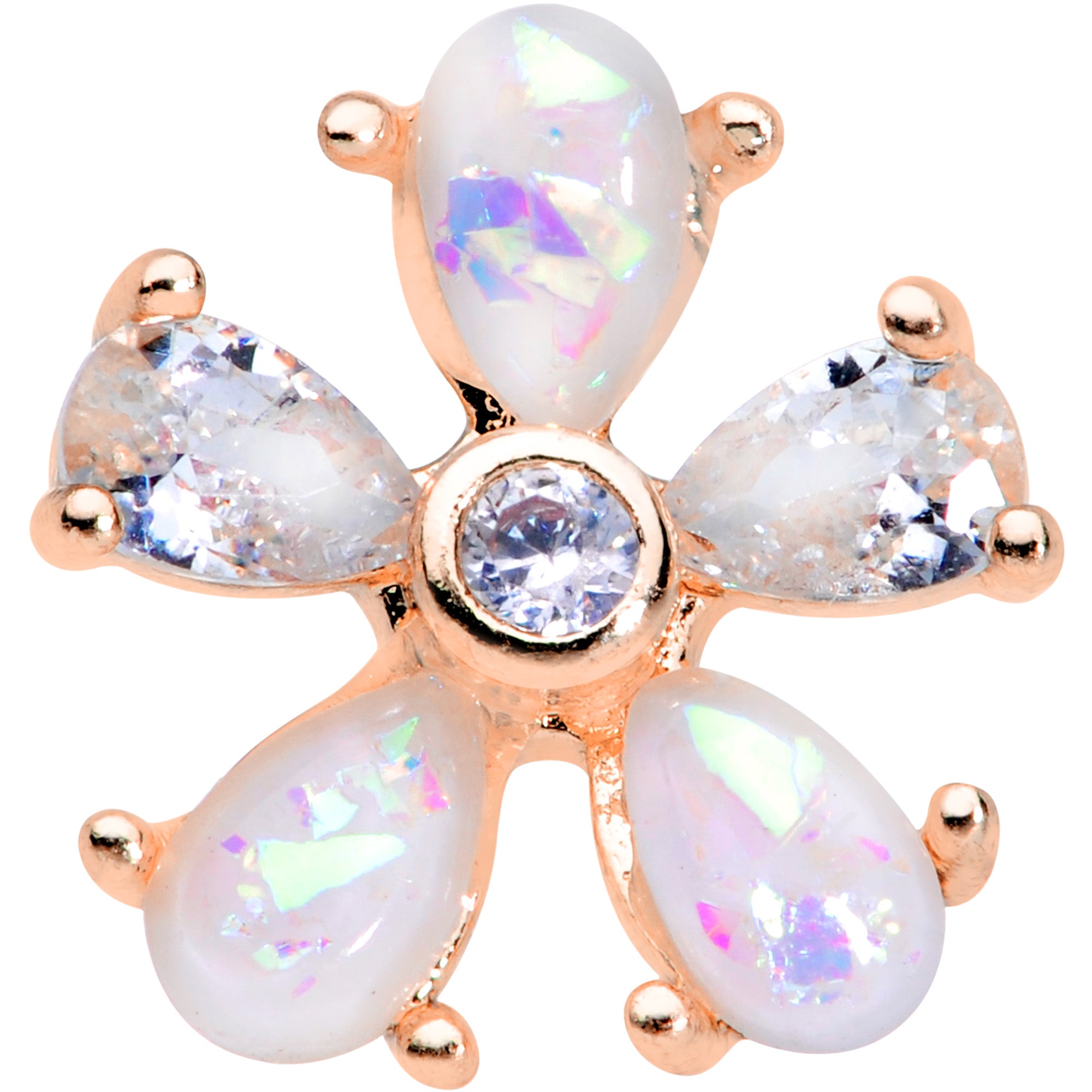 16G 1/4 White Faux Opal Rose Gold Tone Flower Cartilage Tragus
