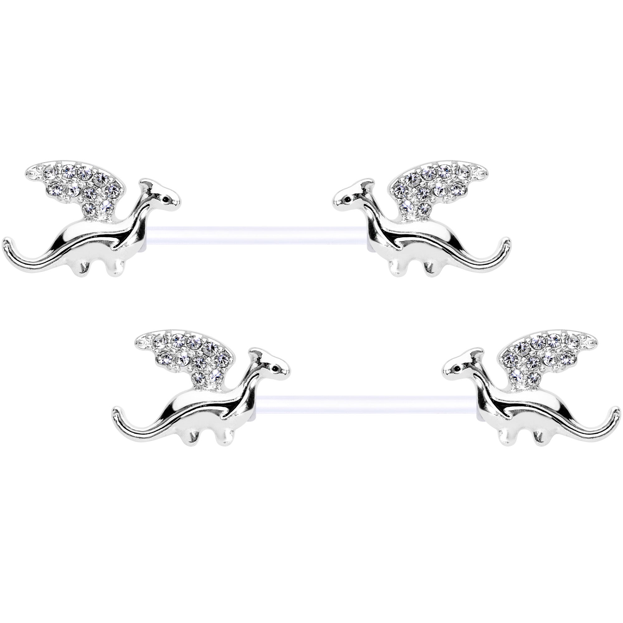 14G 9/16 Clear Gem Bioplast Dragon Barbell Nipple Ring Set