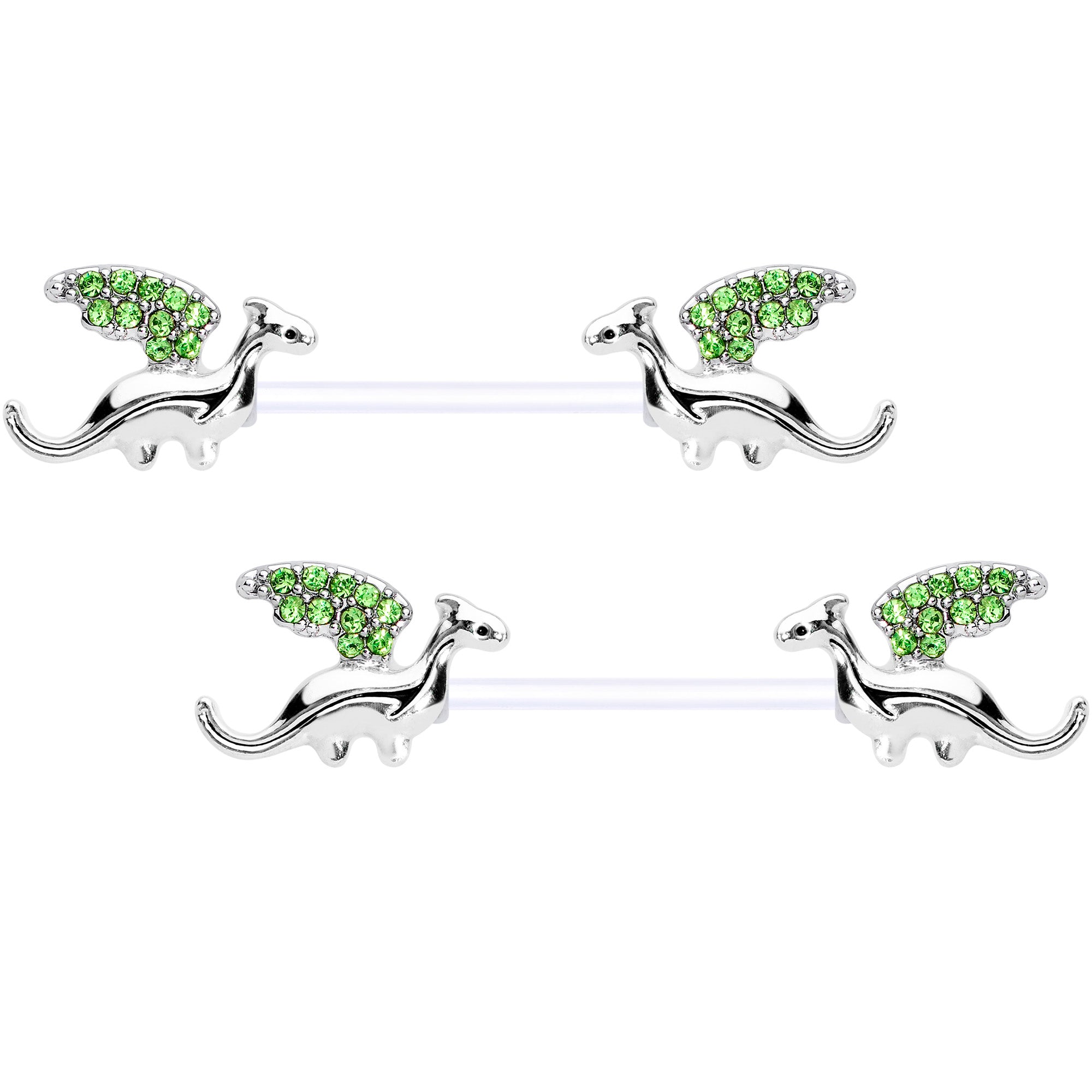 14G 9/16 Green Gem Bioplast Dragon Barbell Nipple Ring Set