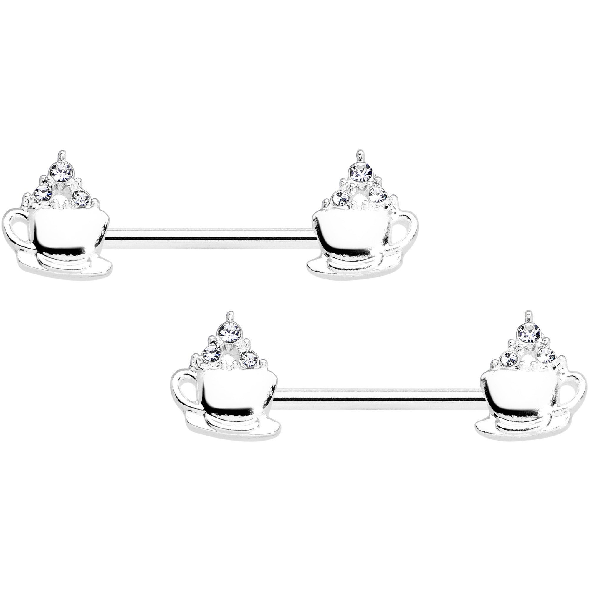 14G 9/16 Clear Gem Hot Cocoa Barbell Nipple Ring Set