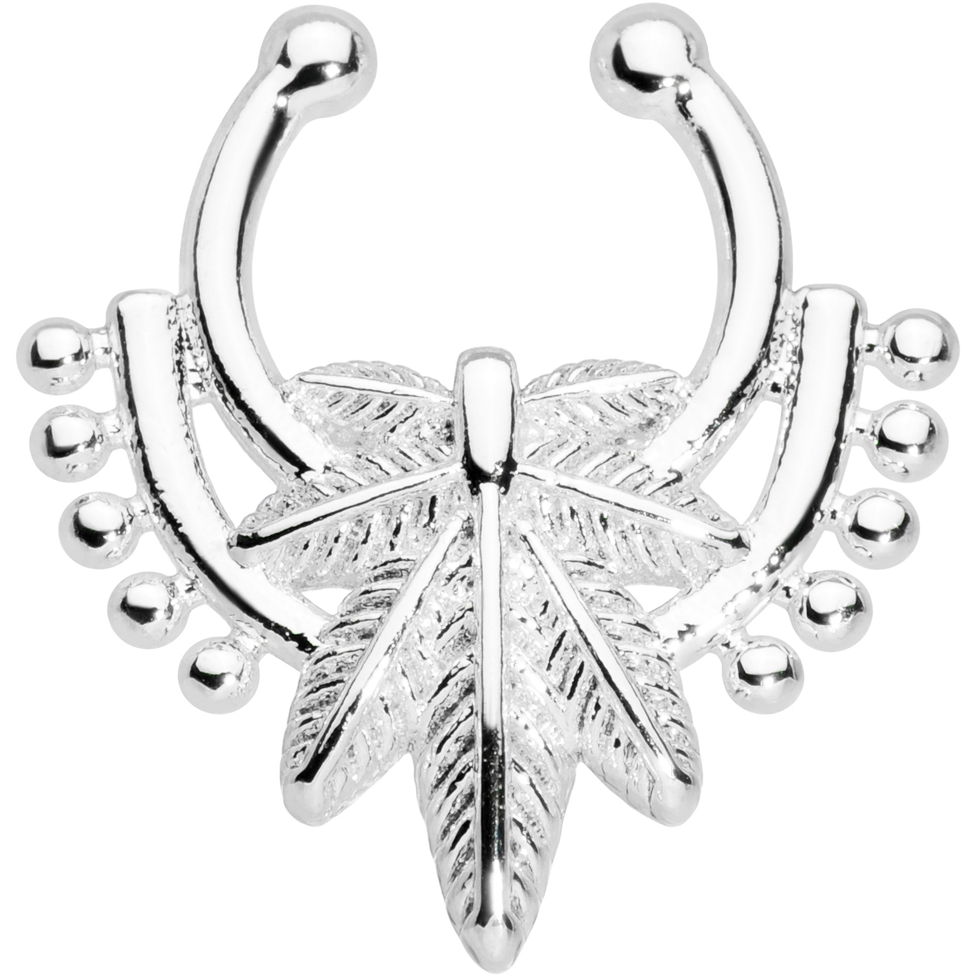 Ornate Pot Leaf Clip On Fake Septum Ring