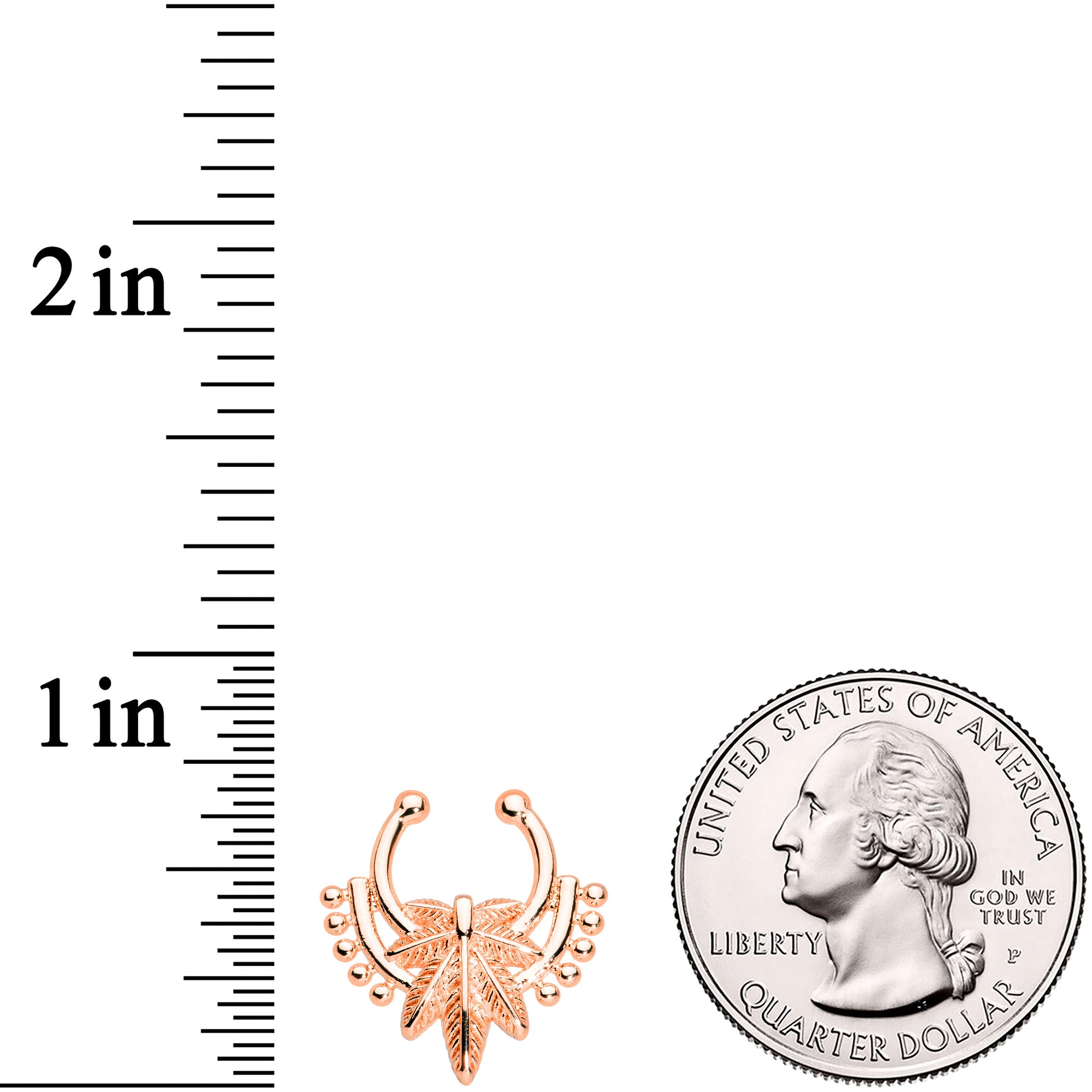 Rose Gold Tone Ornate Pot Leaf Clip On Fake Septum Ring